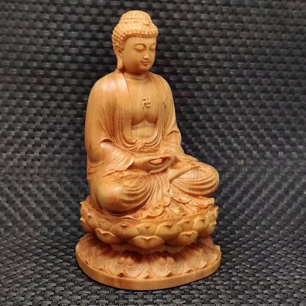 Wood Carved Buddha Statue Shakyamuni Buddha Seated Statue Natural Cliff Oak Tree Body Only Shakyamuni Buddha Statue Soto Zen Rinzai Zen Tendai Zen Zen Principal Image Buddha Zakyamuni Lucky Charm Pray Good Luck Spiritual Present Present Gift Souvenir Amu