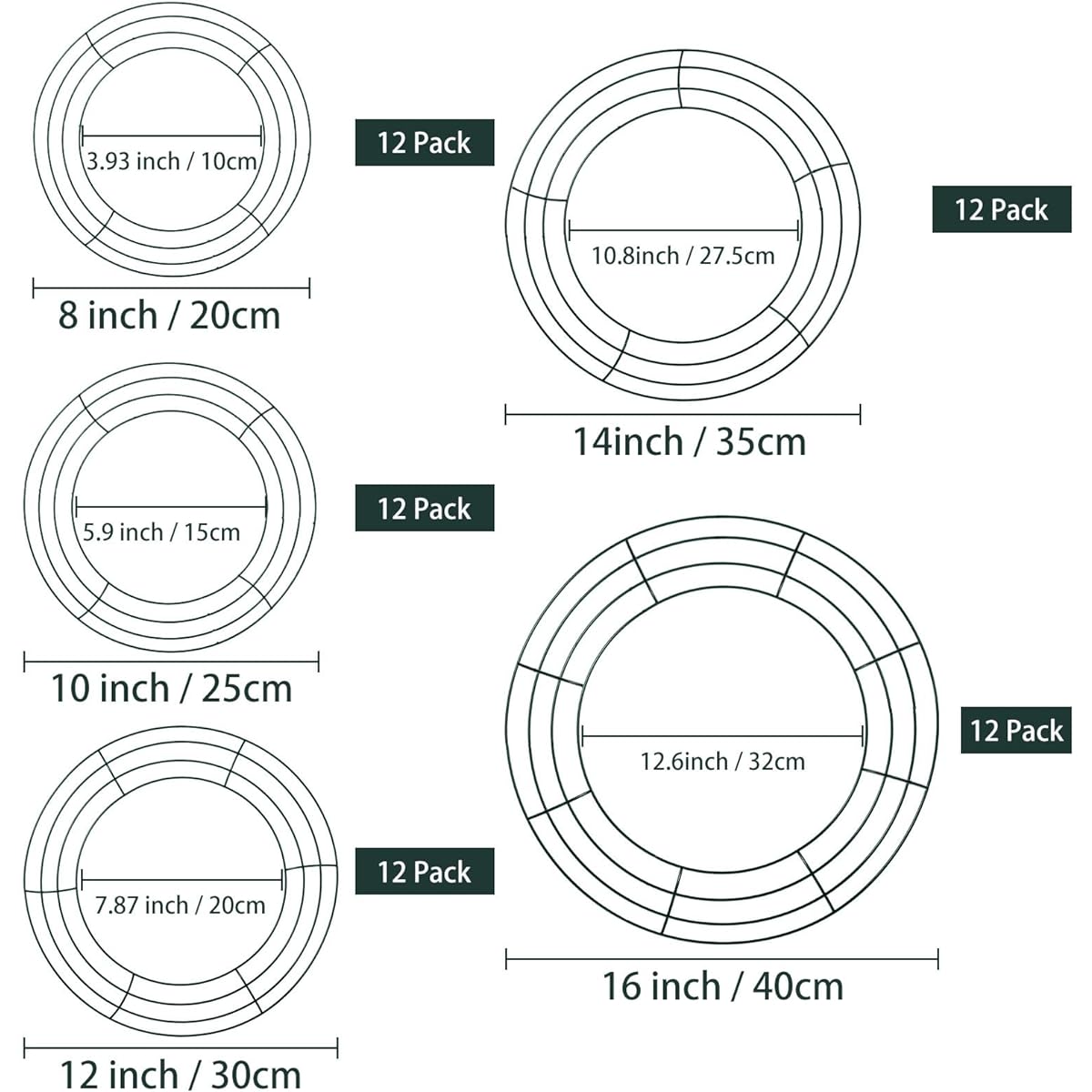 Metal Wreath Frame Dark Green Wire Round Wreath Ring Wire Wreath Frame Christmas New Year Party Home Decoration DIY Craft Supplies 14inch
