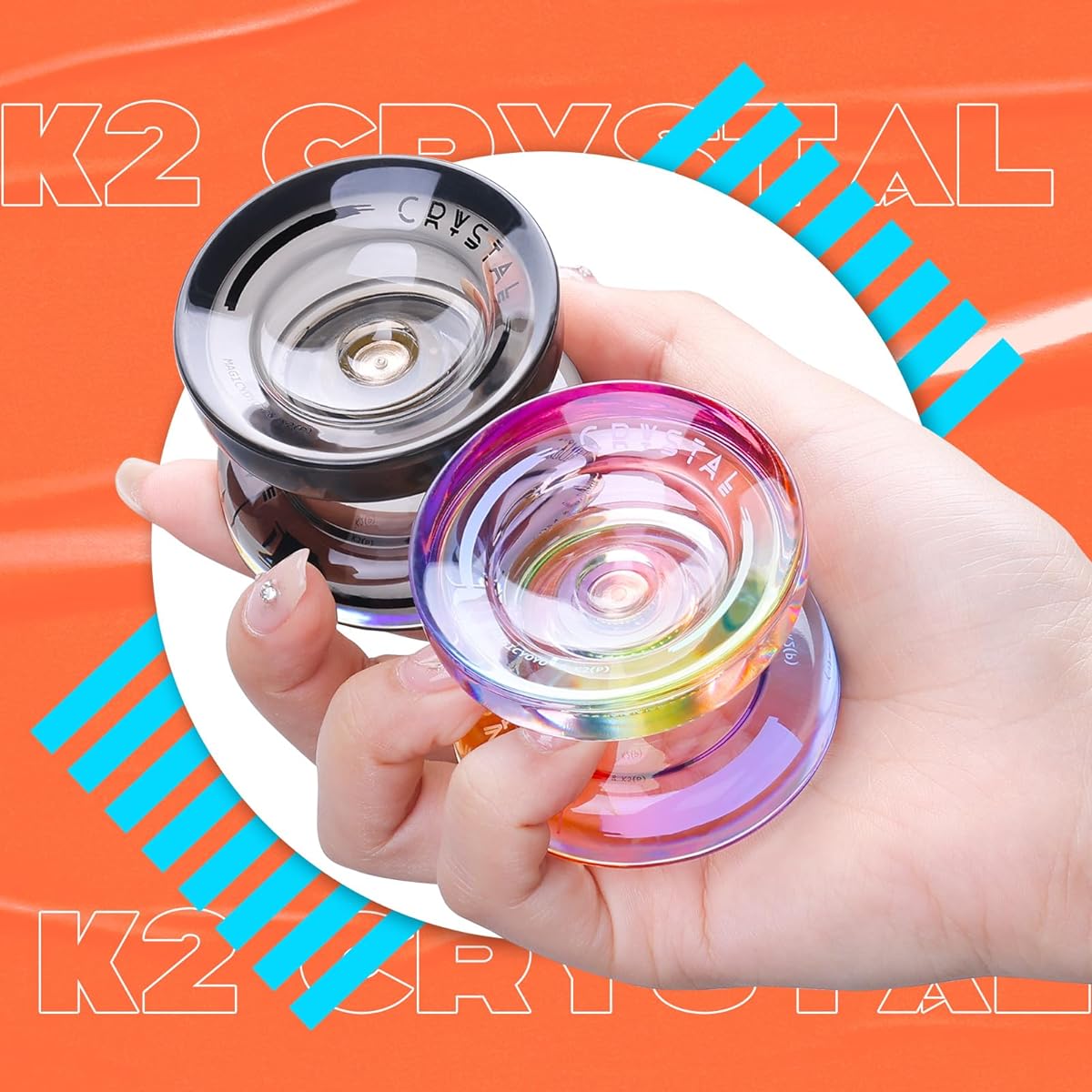 Responsive Yoyo for Kids - 2 Pack K2 Crystal Yoyos, Multi-Purpose Plastic Yoyo Professional Non-Responsive Yoyo Bearings + 12 Yoyo Strings, Yoyo Storage Case, Bearing Removal Tool (Gradient+Black)