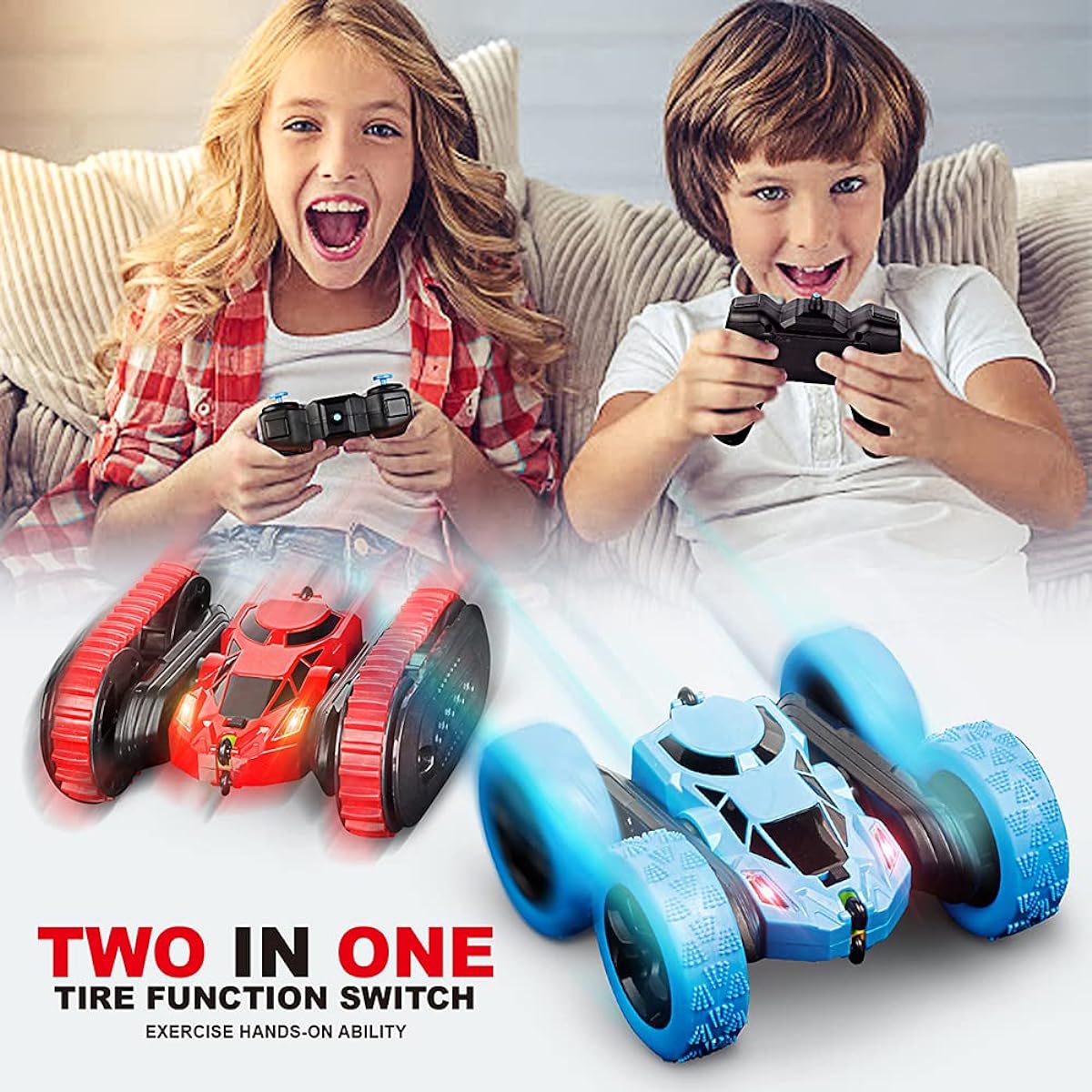 Uninke 2.4GHz RC Stunt Car Truck Wheels Car Wheels 2 in 1 RC Car Toys for Ages 3+ Boys Girls Birthday Christmas Gift 4WD 360° Flip Rotate Off-Road RC Car Green