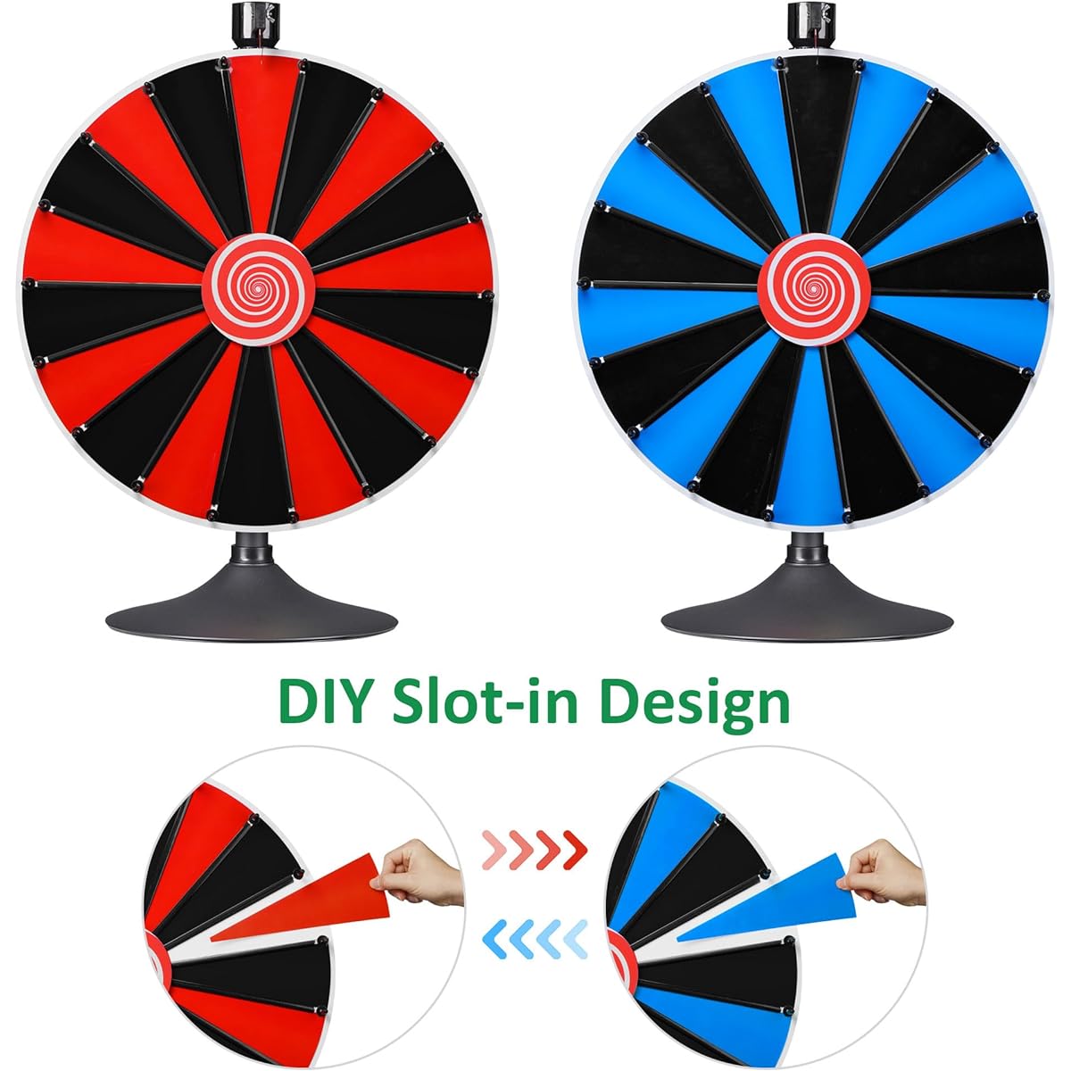 WinSpin 24" Dual-Use Heavy Duty Prize Wheel Tabletop and Floor Stand DIY Insertable 18 Slot Fortune Dry Erase Spinning Wheel for Home Trade Show Carnival Fortune Spinner Game