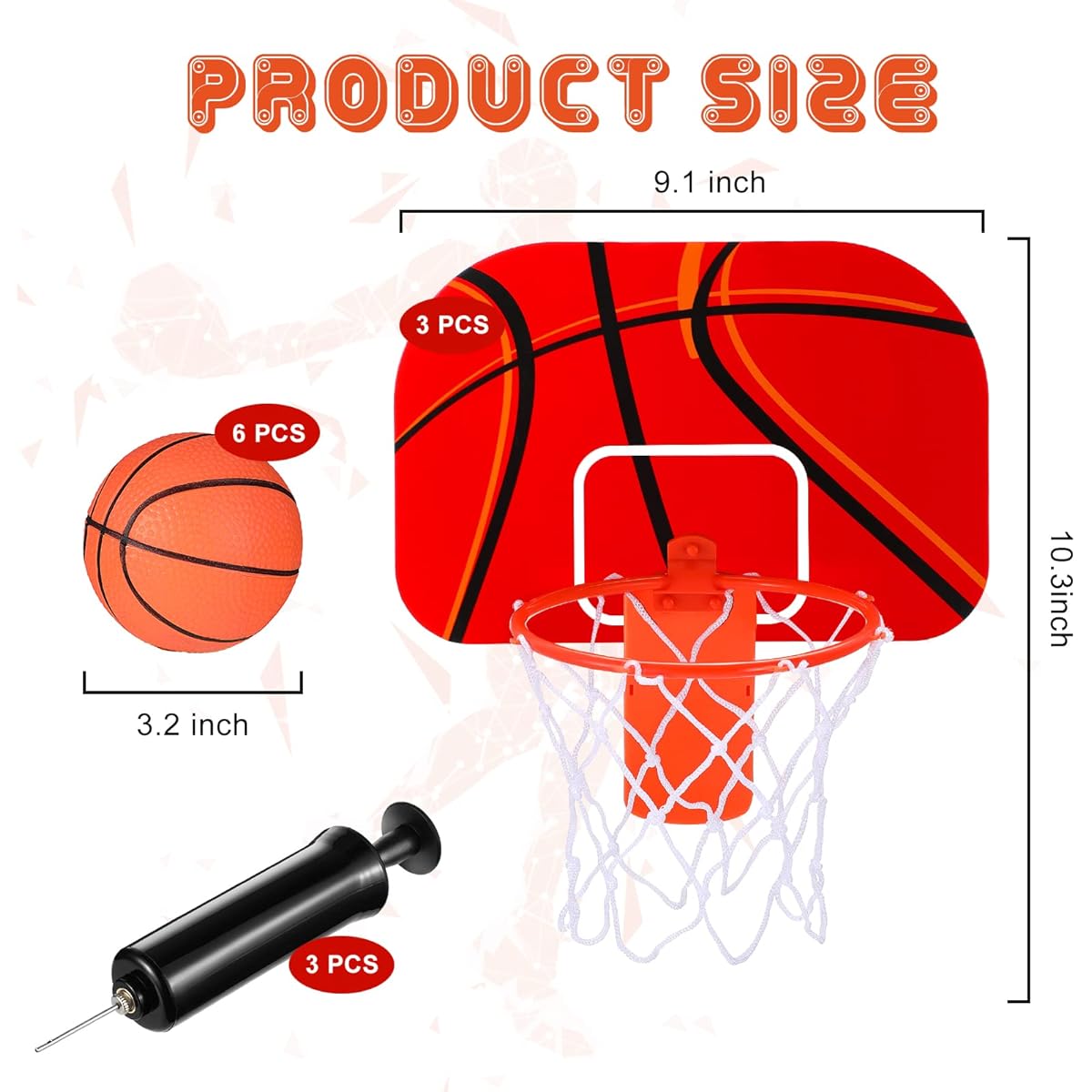 Honoson 3 Sets Indoor Trash Basketball Game Set, Mini Clip-on Basketball Hoop with Backboard, 6 Inflatable Balls, 3 Pumps for Kids Adults Office Decompression Christmas Toy Birthday Gift