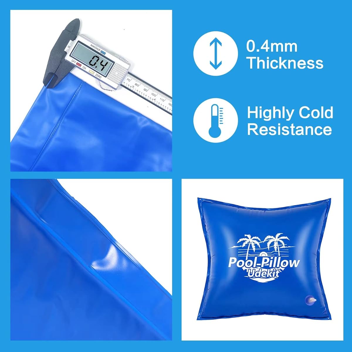 Udekit Swimming Pool Pillow Portable Inflatable Floating Antifreeze Air Pillow with Rope 4 x 4 Feet