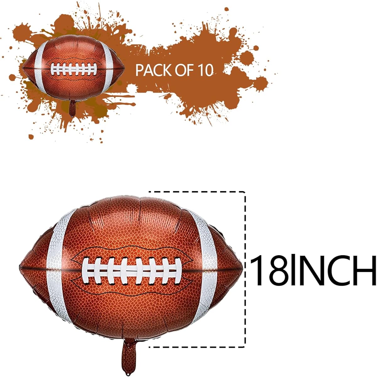 BlingABC Set of 10 Football Balloons, Football Aluminum Foil Balloons, Football Party Balloons, Football Decorations, Super Bowl Balloons for Theme Parties, Birthday Parties, 18 Inch