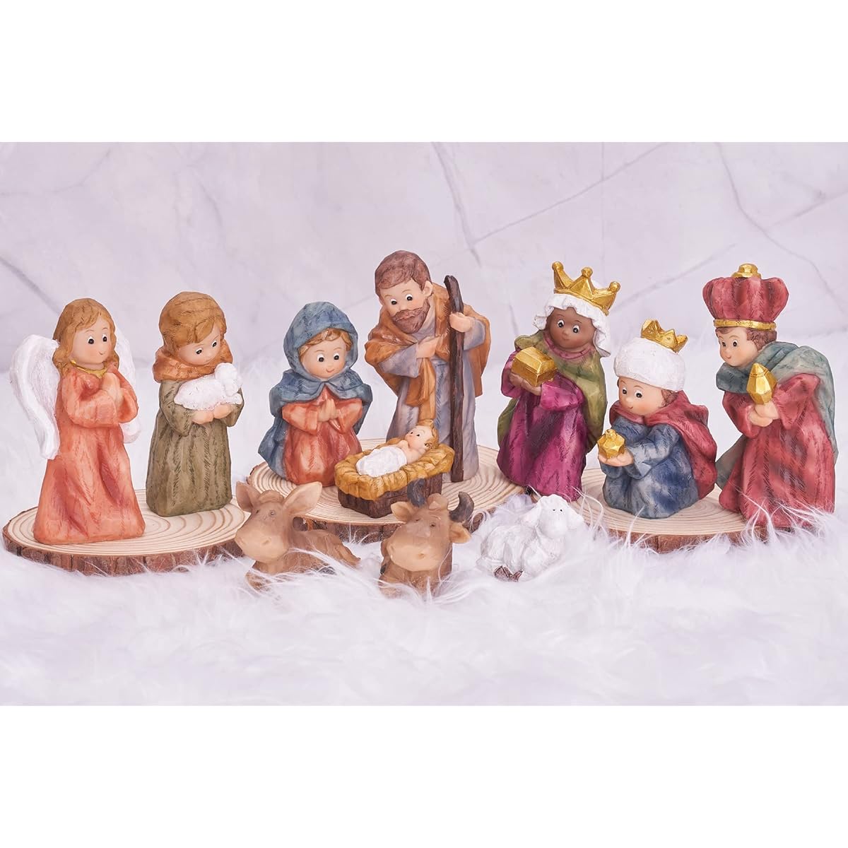 Osfvn Christmas Nativity Set 11 Pieces Holy Family, Three Kings, Angels and Humble Shepherds