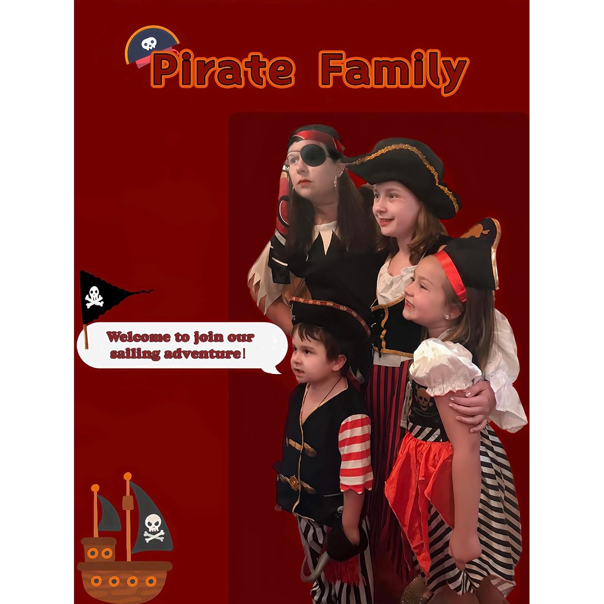 Pirate Costume for Kids, Pirate Role Play Dress Up Complete Set 8 Pieces Boys Size 3-4, 5-6, 7-8, 8-10