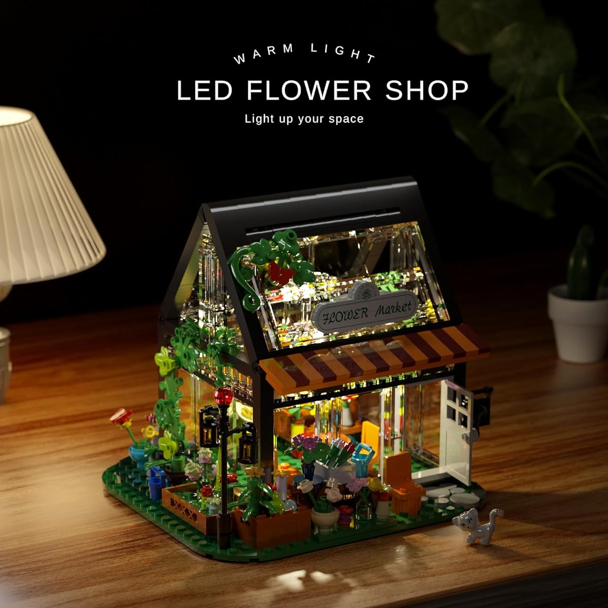 Flower Shop Building Kit Flower House Building Toy with LED Lights Greenhouse Model Garden House Building Set Compatible with Lego, Great Gift for Friends and Girls (498 Pieces)
