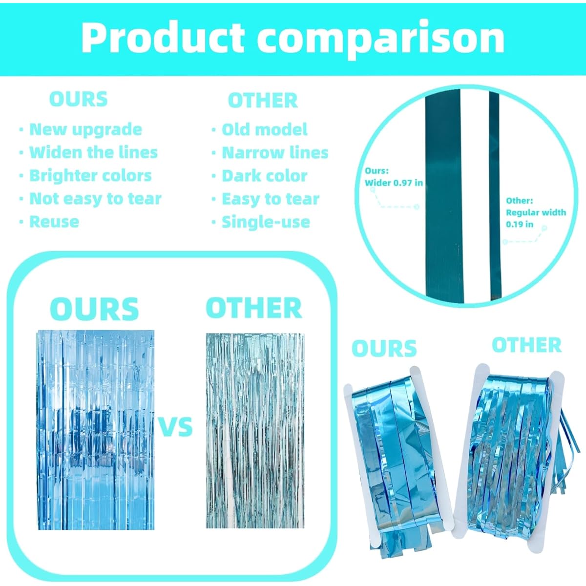 Foil Fringe Curtains for Party Decorations (Light Blue)