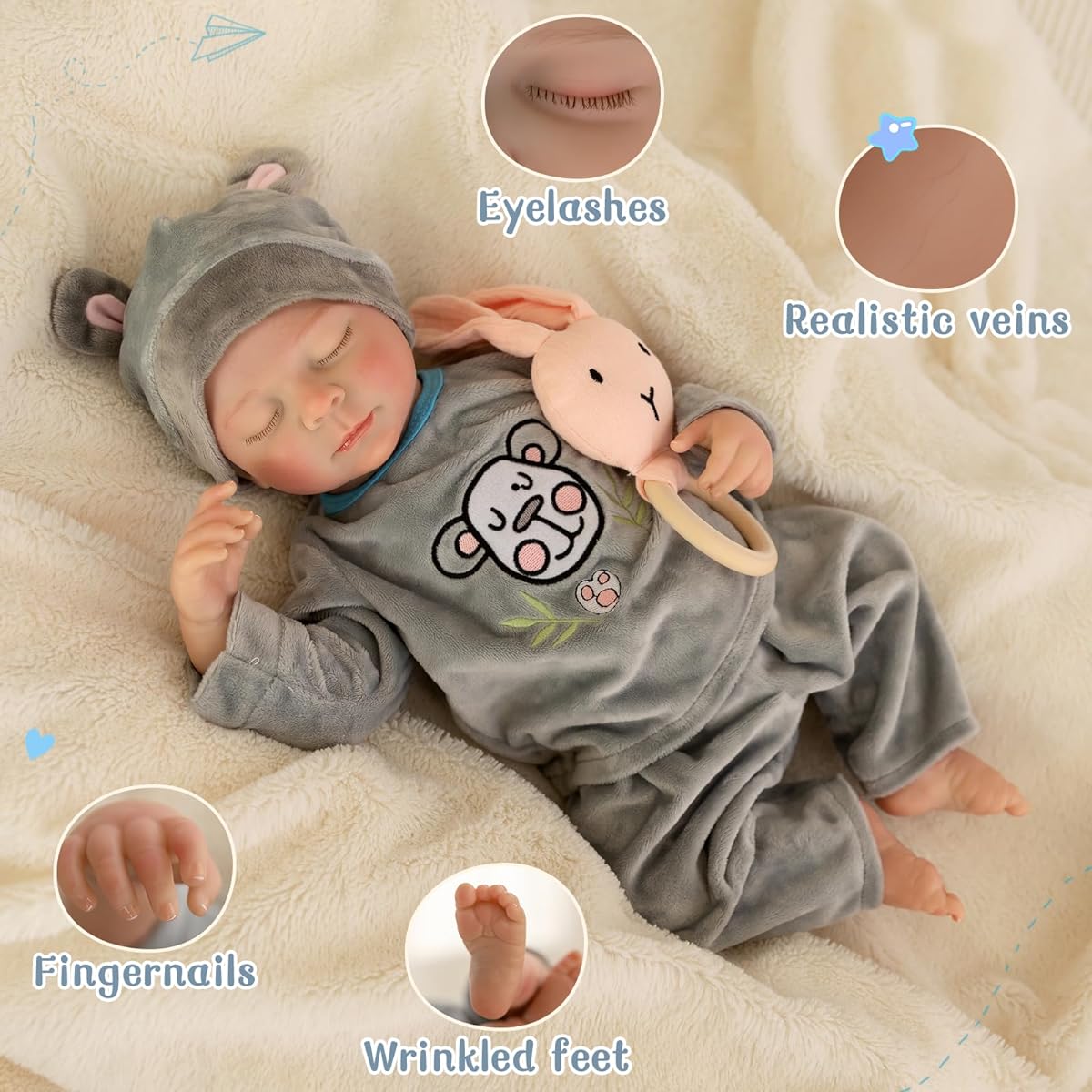 Thorugod Reborn Baby Doll: 18 Inch Realistic Baby Doll Realistic Soft Vinyl Body Baby Doll Lifelike Baby Doll Christmas or Birthday Baby Doll Gift for Kids Ages 3 and Up