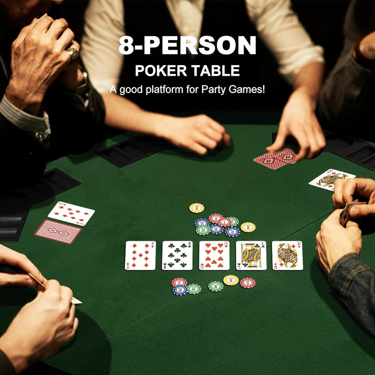 48" Foldable Poker Table Top for 8 Players, Octagon Poker Table Topper with Chip Tray & Cup Holder, Professional Texas Hold'em Poker Table Mat Layout for Card Casino Games, Carry Bag Included