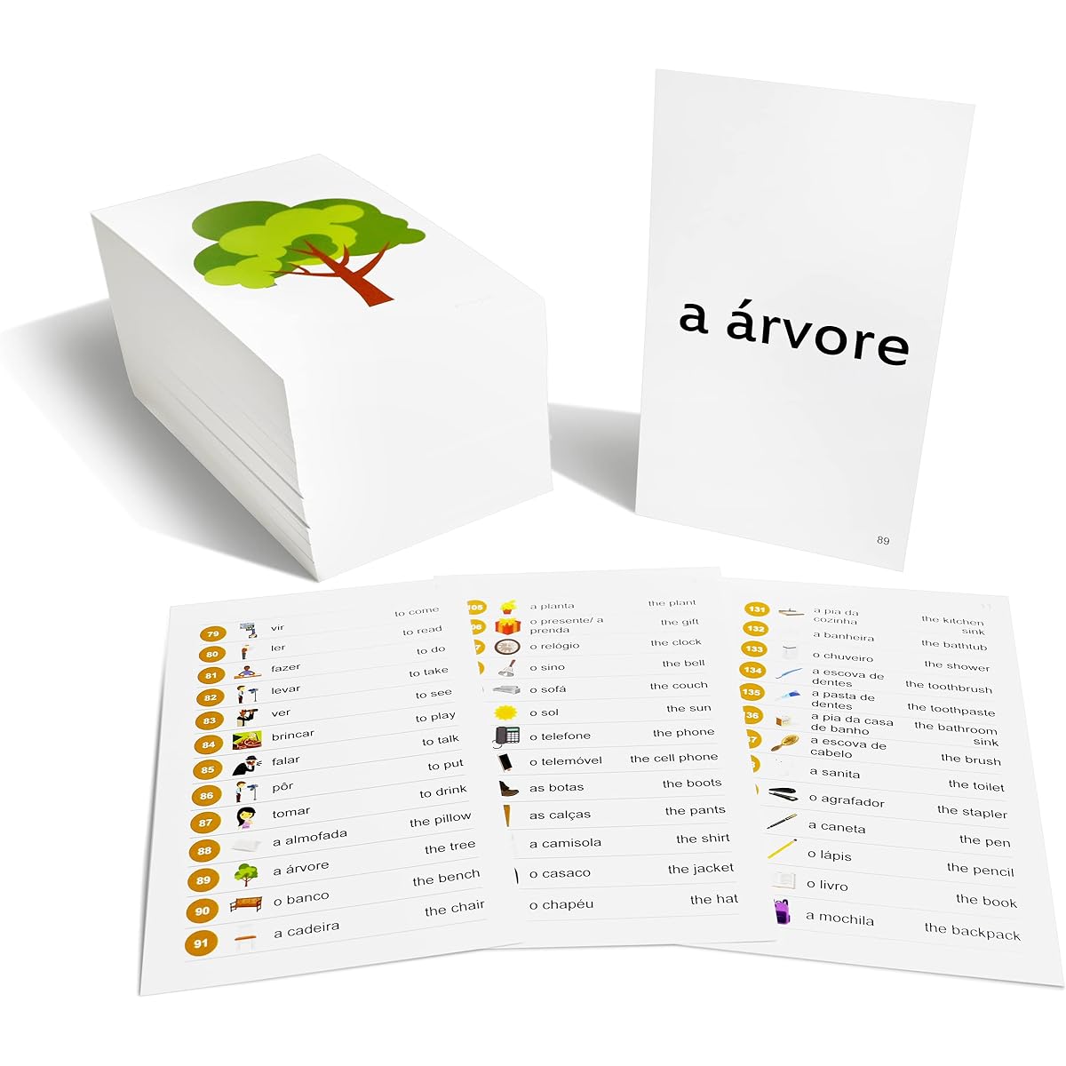 Pat's Flash Cards 192 Portuguese Beginner Vocabulary Flash Cards Made in the USA