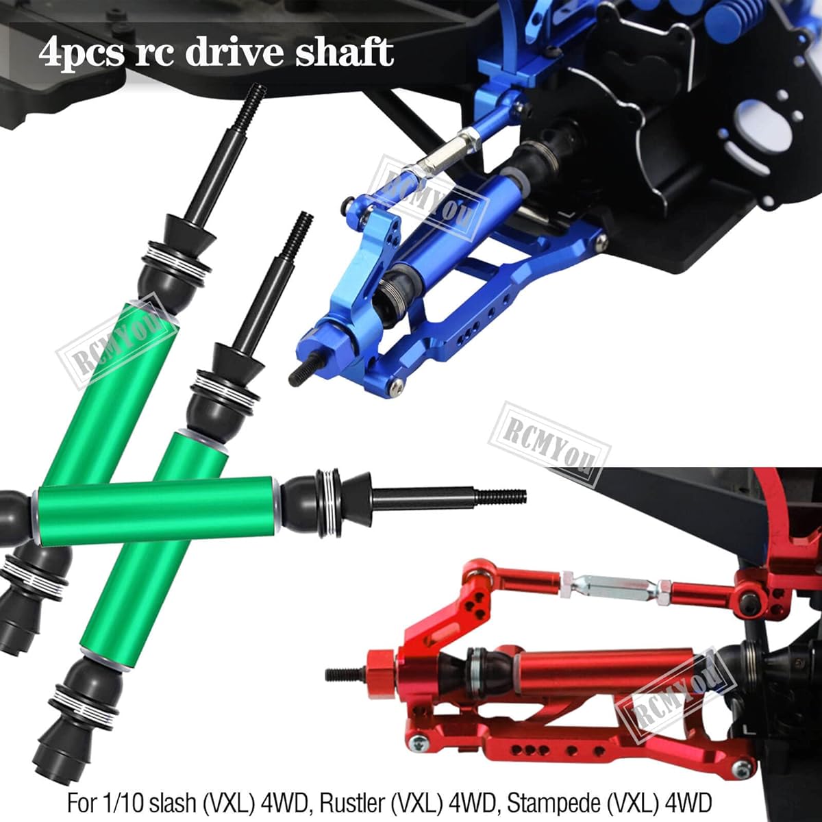 RCMYou RC Upgrade Parts for 1/10 Stampede 4X4 VXL, Slash 4x4 VXL, Rustler 4X4 VXL, Hoss 4X4 VXL, RC Drive Shaft CVD Axle & Alloy Big Bore RC Shock Absorber Set, Green