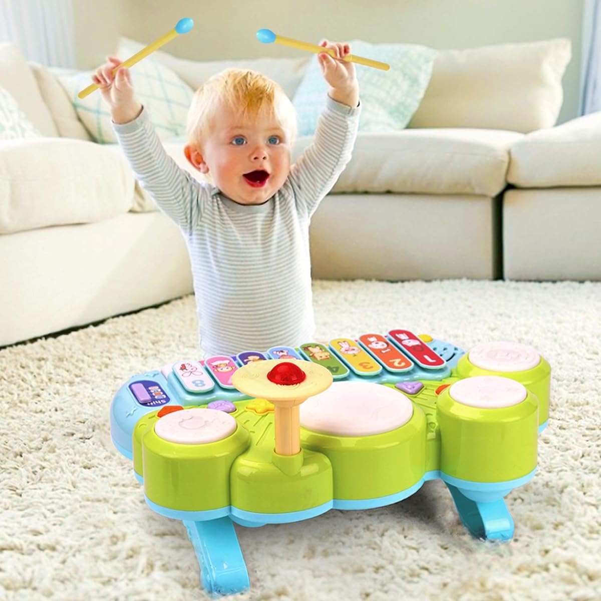 Baby Musical Toys 3 in 1 Piano Keyboard Xylophone Drum Set for 1 Year Old Girls Boys Toys Age 2 Years Old Musical Instruments Learning Toys for Toddlers 1-3 Easter Gifts Toddler Baby Toys 6 9 12 18 24 Months