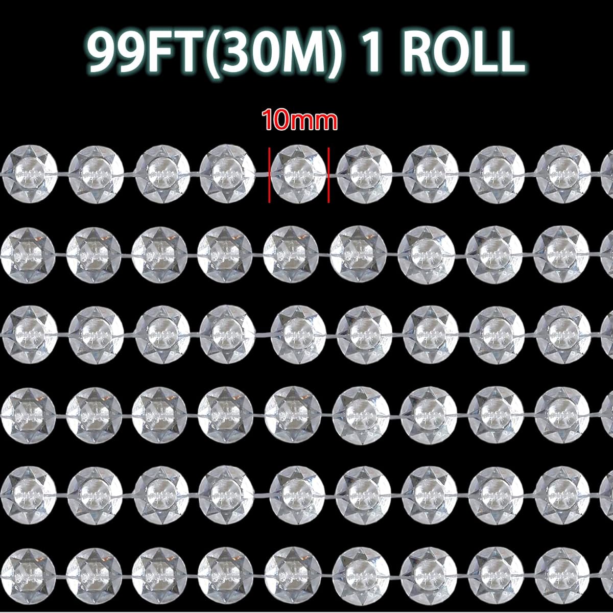 Jishi Crystal Garland Strands, 190ft Clear Plastic Acrylic Crystal Beads Garland Roll Hanging Valentine's Day Decorations, Indoor Home Decor Curtains, DIY Wedding Centerpiece Crafts, Birthday Party Supplies