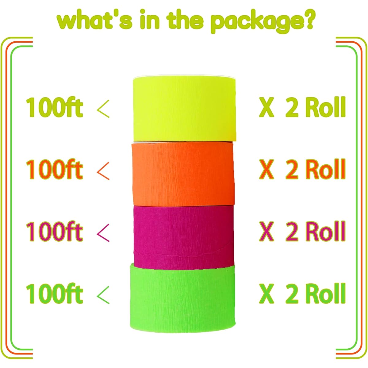 800ft 1.6" Wide 100ft Long Streamer Decorations Neon Crepe Paper UV Reactive Party Streamers Backdrop Decorations Neon Paper Streamers Glow Party Supplies