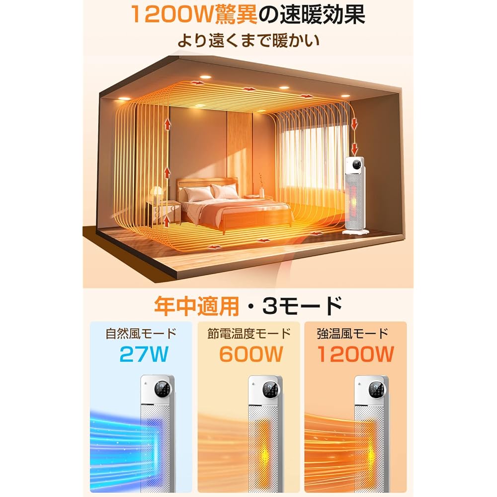 Brisky Ceramic Heater (New in Fall 2022, with Human Body Sensor), Electric Fan Heater, High Air Flow, 1,200 W, Automatic Oscillation, Energy Saving, 3 Temperature Adjustment, Timer Function, Room