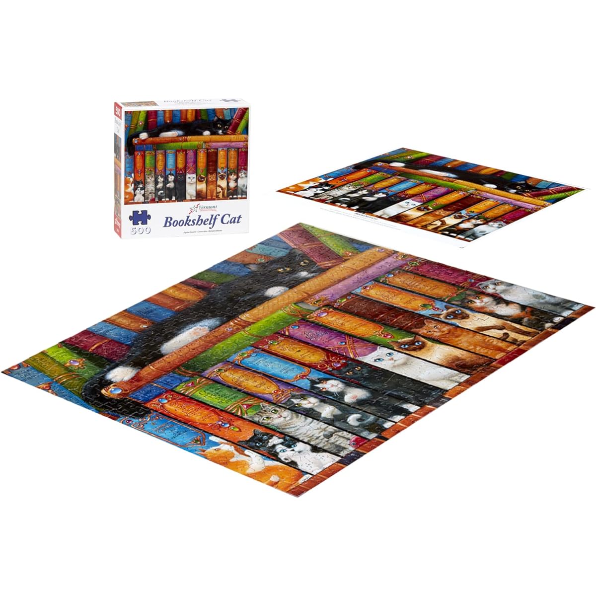 Vermont Christmas Company Bookshelf Cat Jigsaw Puzzle 500 Piece