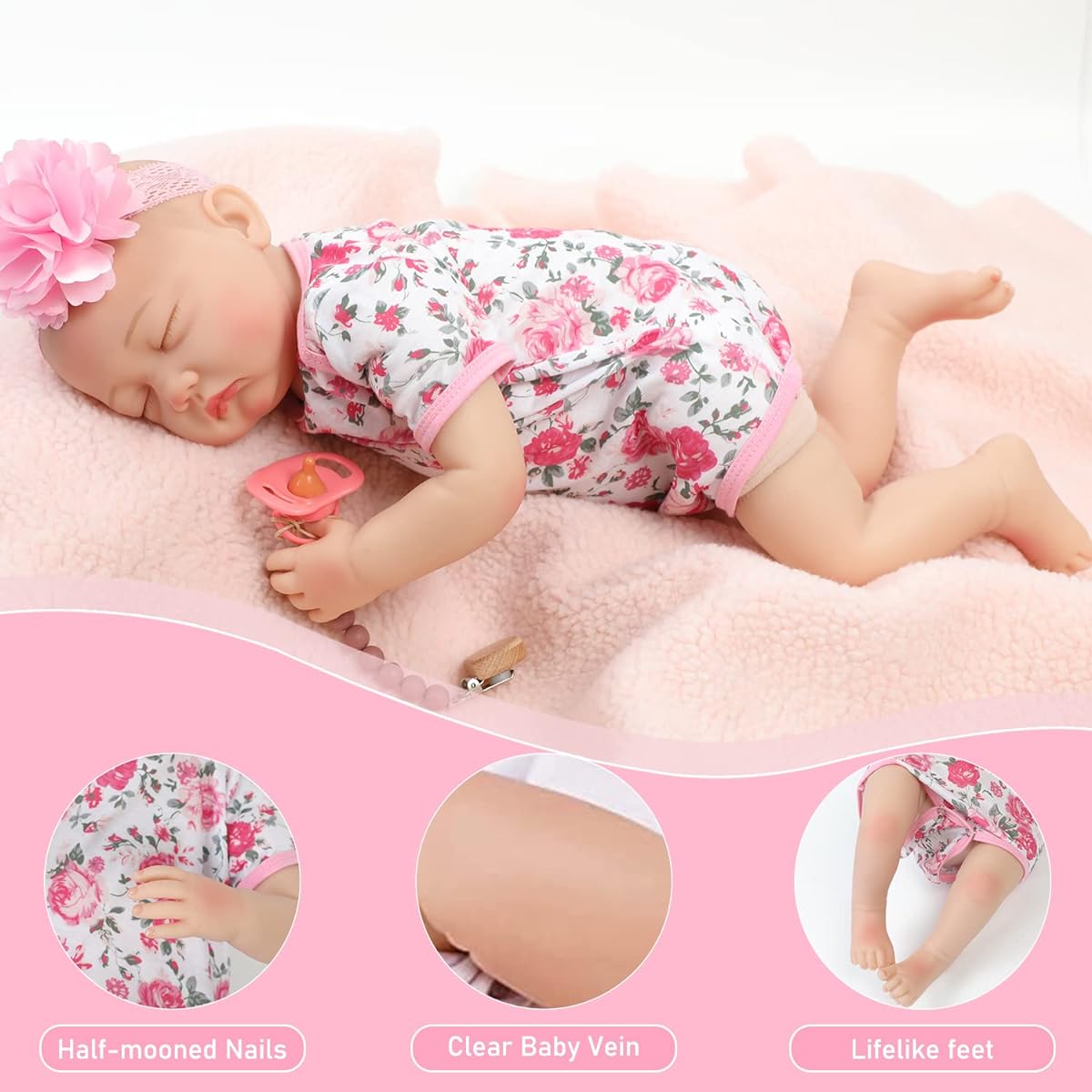 QARUQASE Lifelike Reborn Baby Doll - 22" Soft Full Vinyl Body Lifelike Newborn Baby Doll Sleeping Baby Girl Real Life Baby Doll with Toy Accessories for Collection & Ages 3+