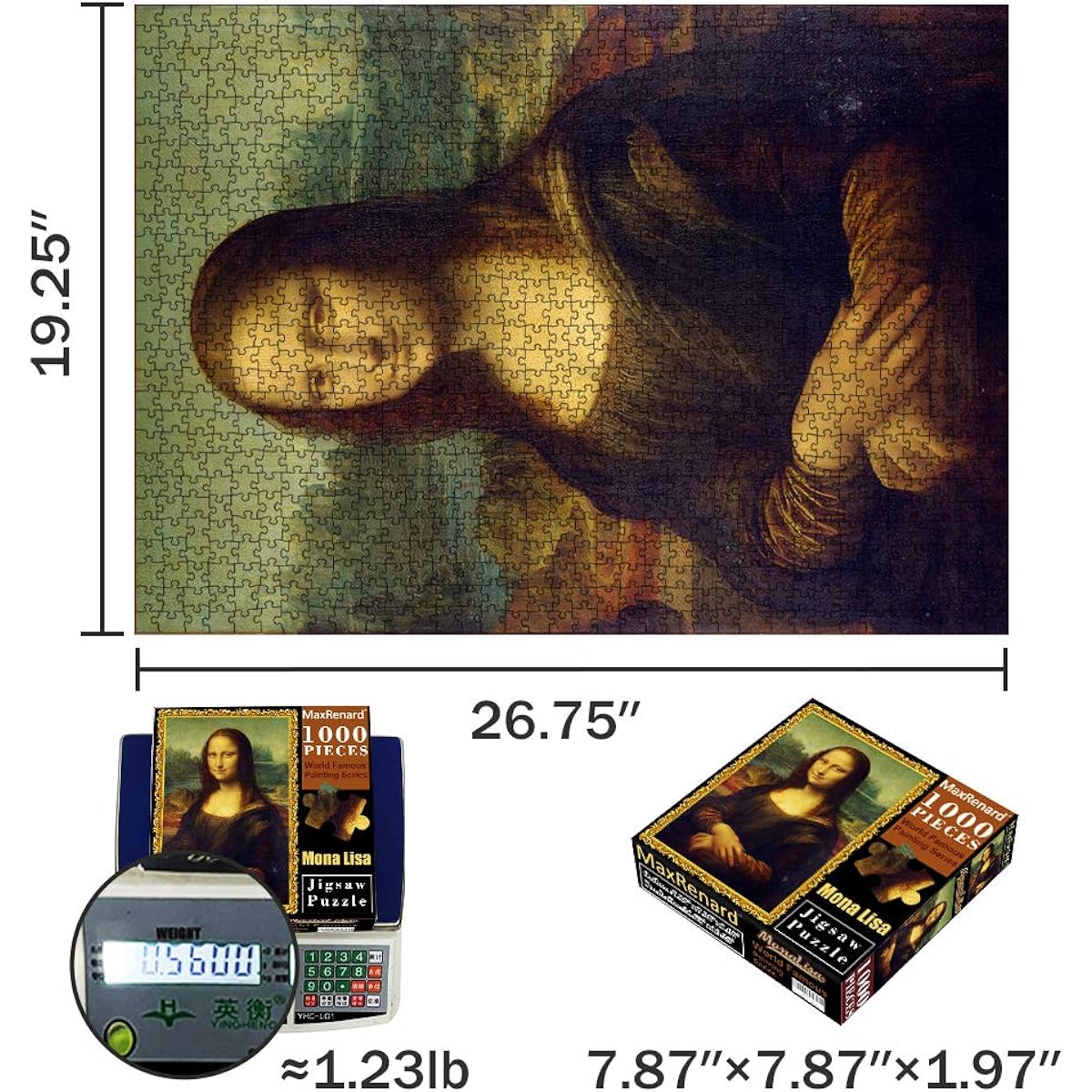 MaxRenard Jigsaw Puzzle for Adults 1000 Pieces Mona Lisa Leonardo da Vinci 1000 Piece Classic Oil Painting