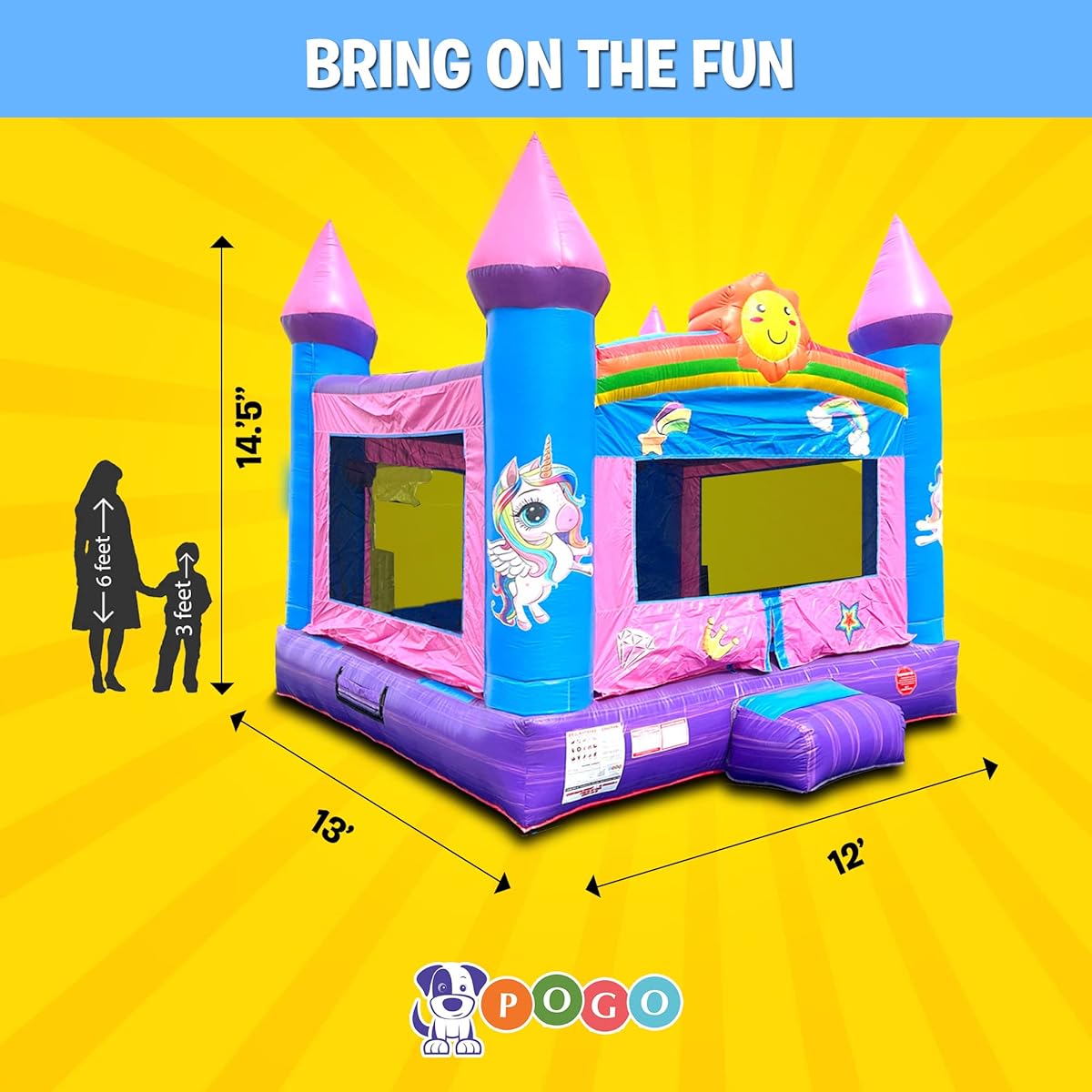 Inflatable Bounce House 13' x 12' Bounce Area Crossover Pink Castle Includes Blower, Stakes, Repair Kit and Storage Bag