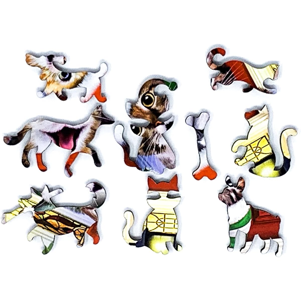 Mini Wooden Jigsaw Puzzle for Adults Crazy Christmas Cat 55 Piece Made in the USA by Nautilus Puzzles.
