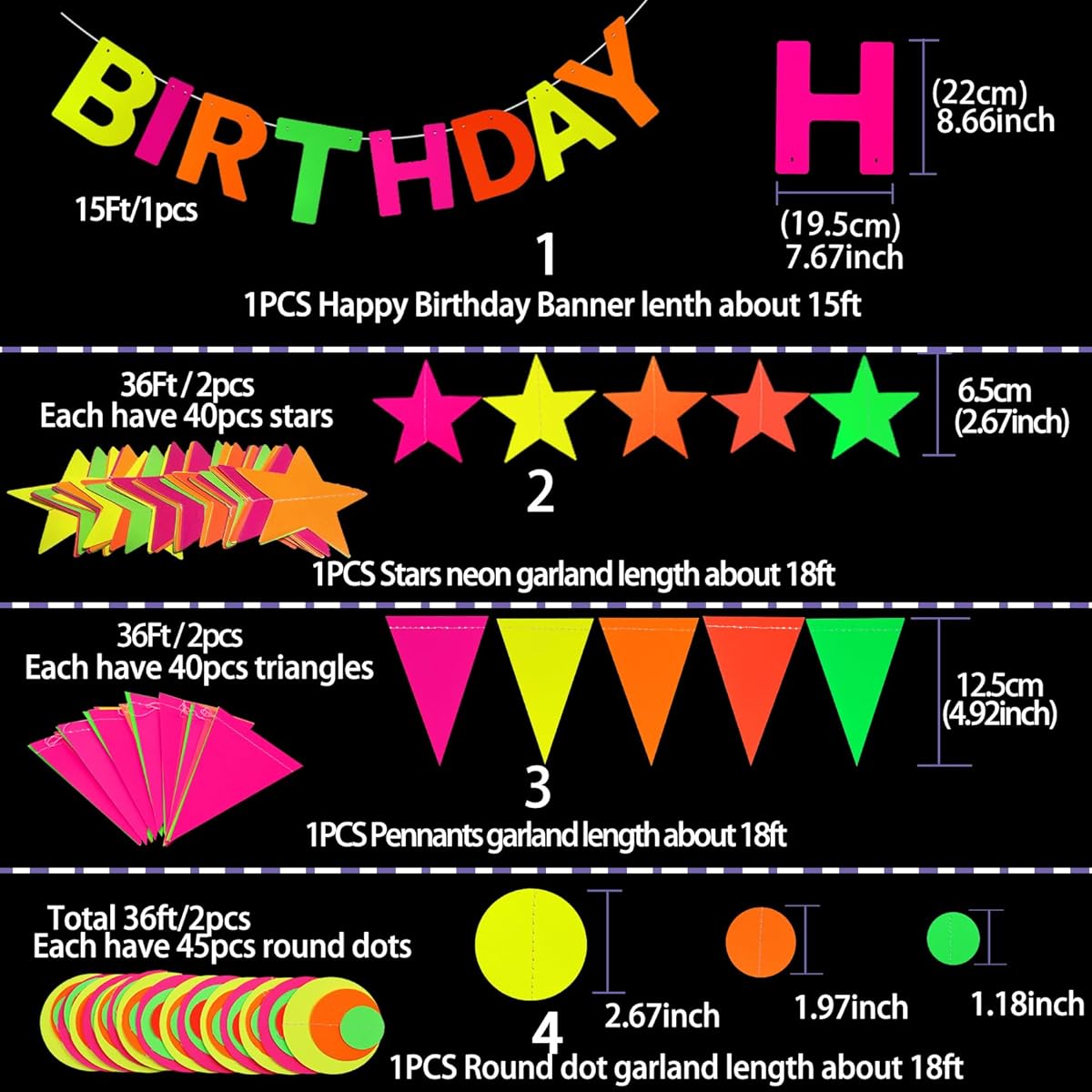 105ft Glow in the Dark Party Supplies Neon Party Supplies Neon Streamers Paper Garland Hanging Decoration Black Light Party Kit for Birthday/Wedding