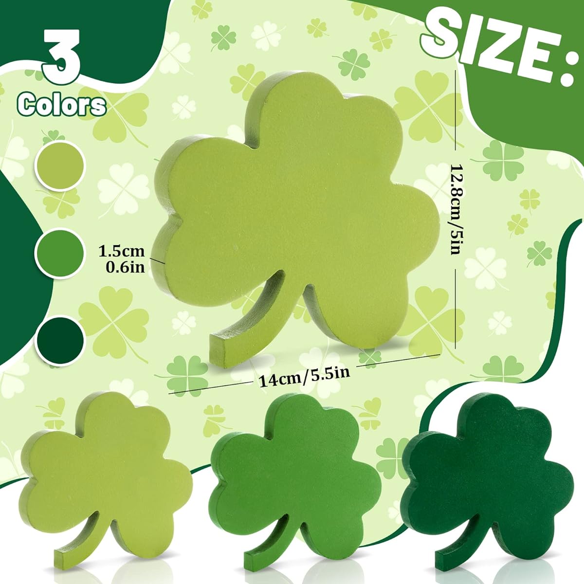 Whaline St. Patrick's Day Wood Sign, Green Shamrock Wood Table Centerpiece, Freestanding Shamrock Wood Tiered Tray, Tabletop Decor for Irish Holiday Home Party, Fireplace, Farmhouse, Office
