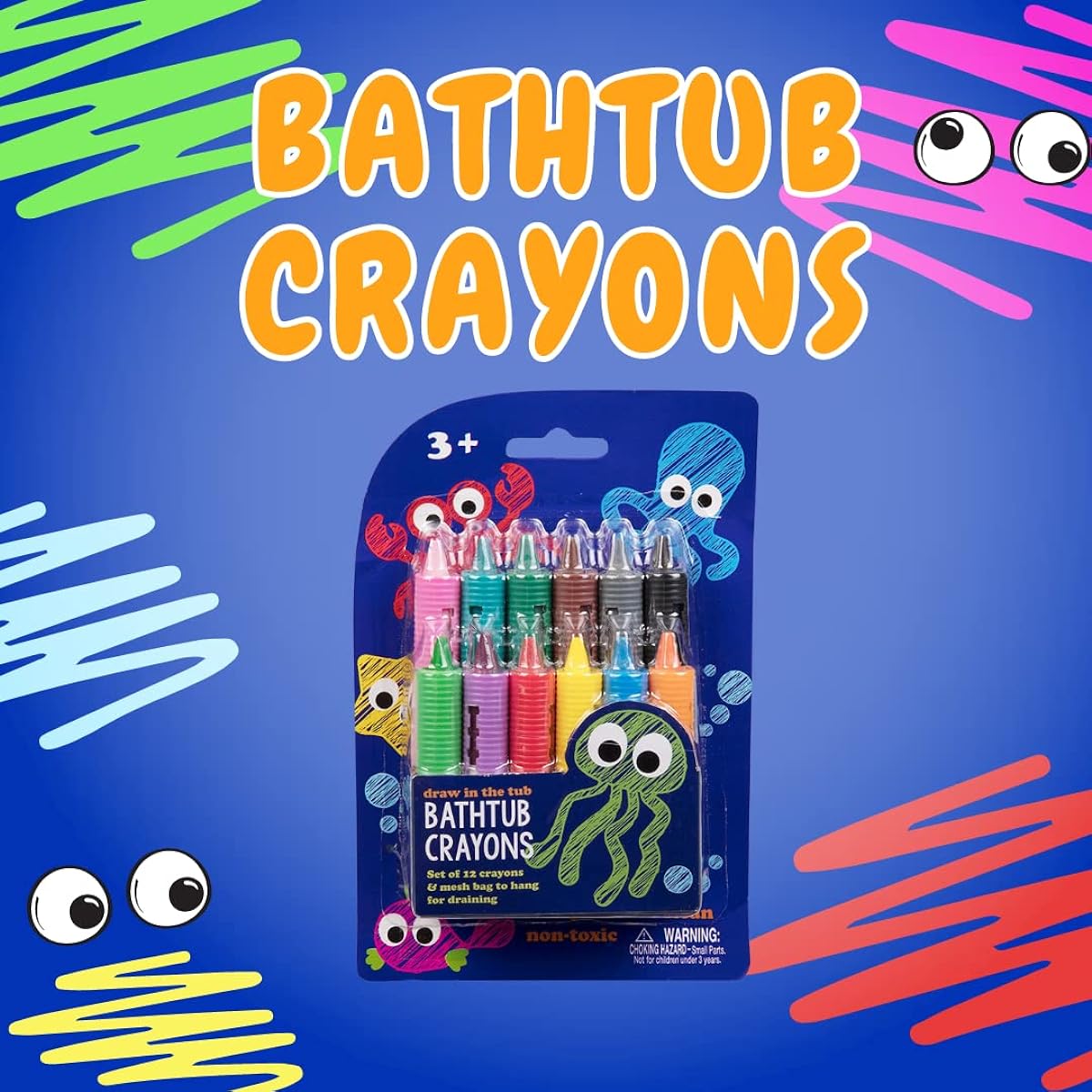 SCS Direct Bathtub Colors 12 Draw Bath Crayon Super Set with Bathtub Mesh Bag