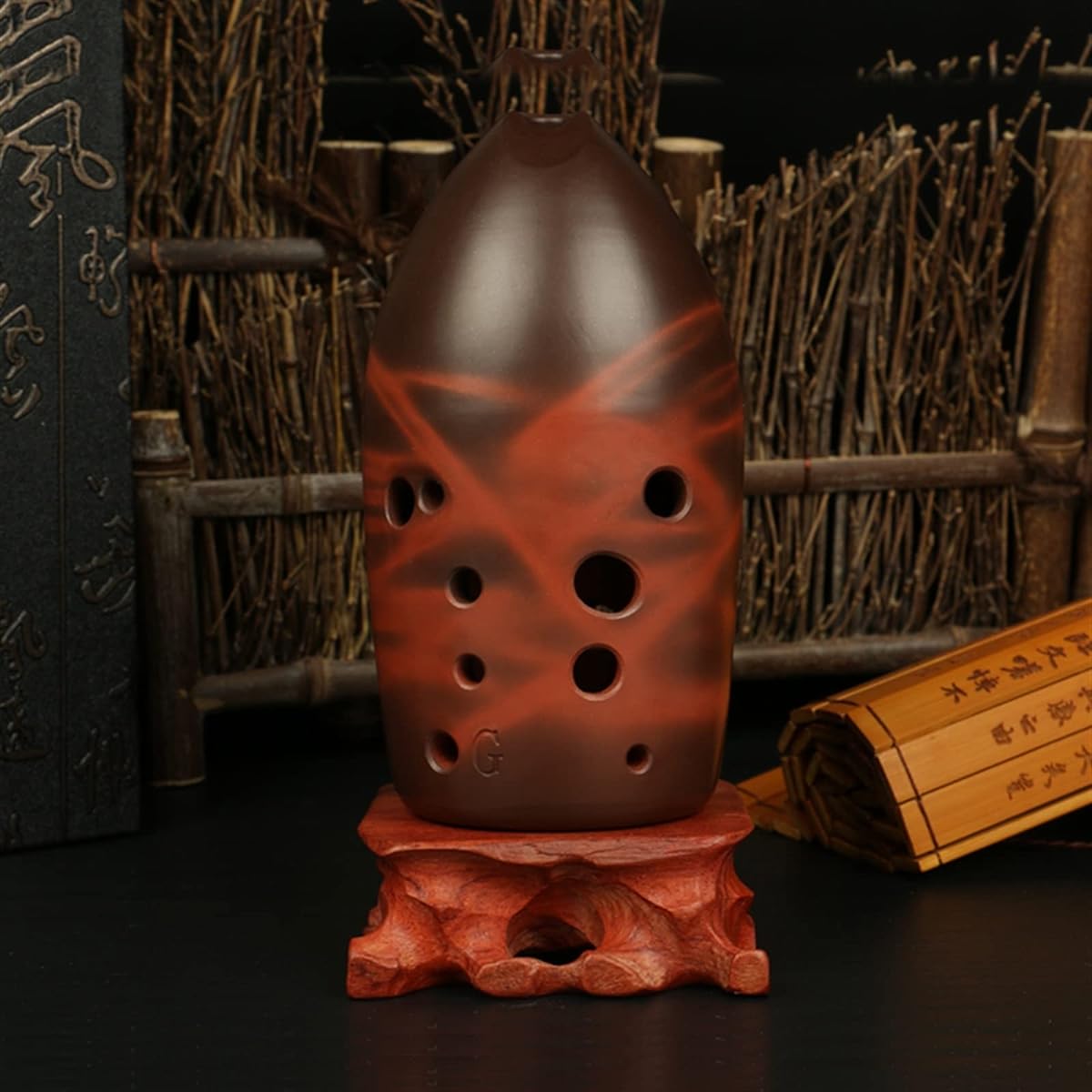 11 Hole Ceramic Xun Double Cavity Flat Xun Pronunciation Sensitive Professional Playing Ethnic Wind Instrument Ocarina Musical Instrument (G)