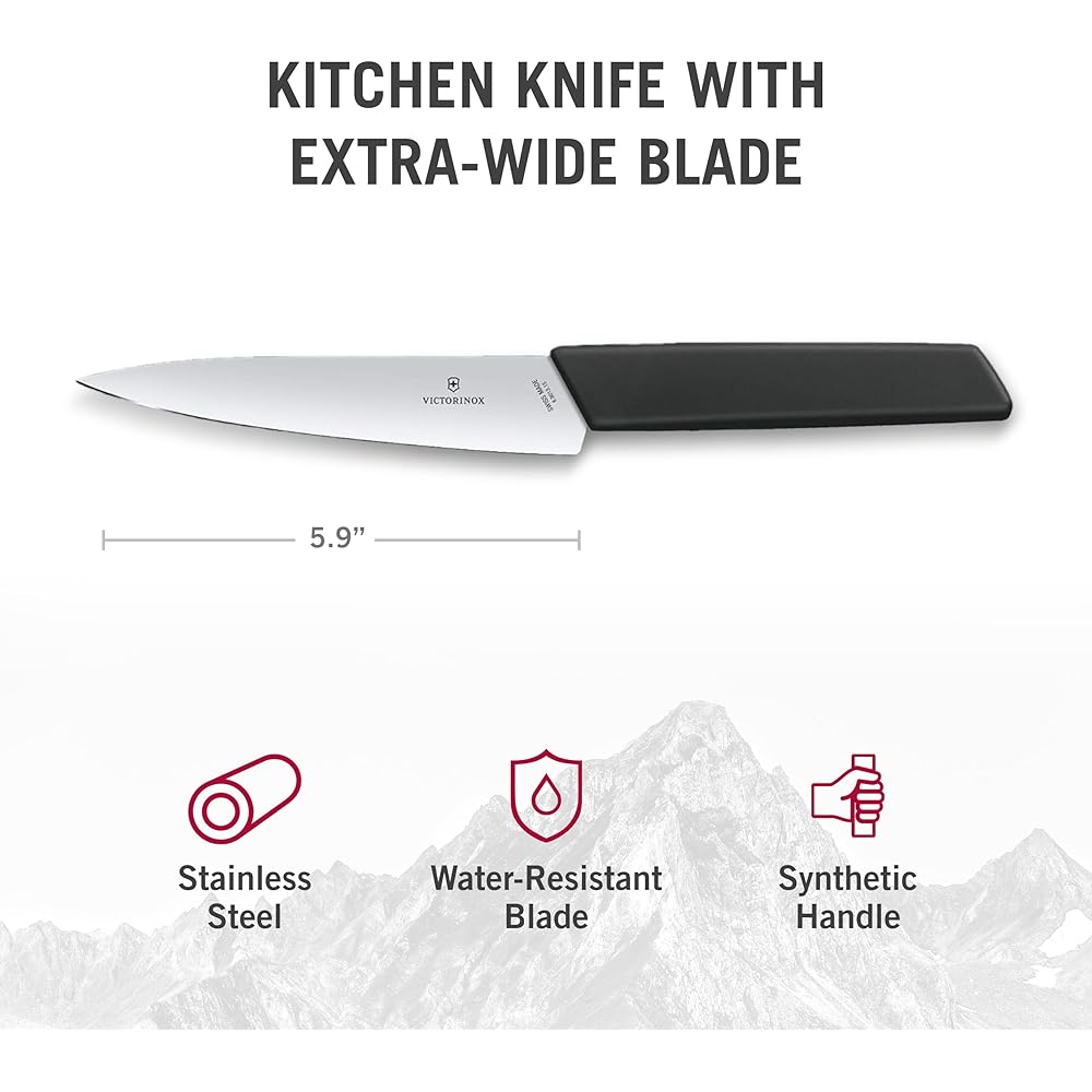 VICTORINOX Chef Knife Office Knife 15cm Black Swiss Modern Gyuto Knife All Purpose Knife Compact 6.9013.15B