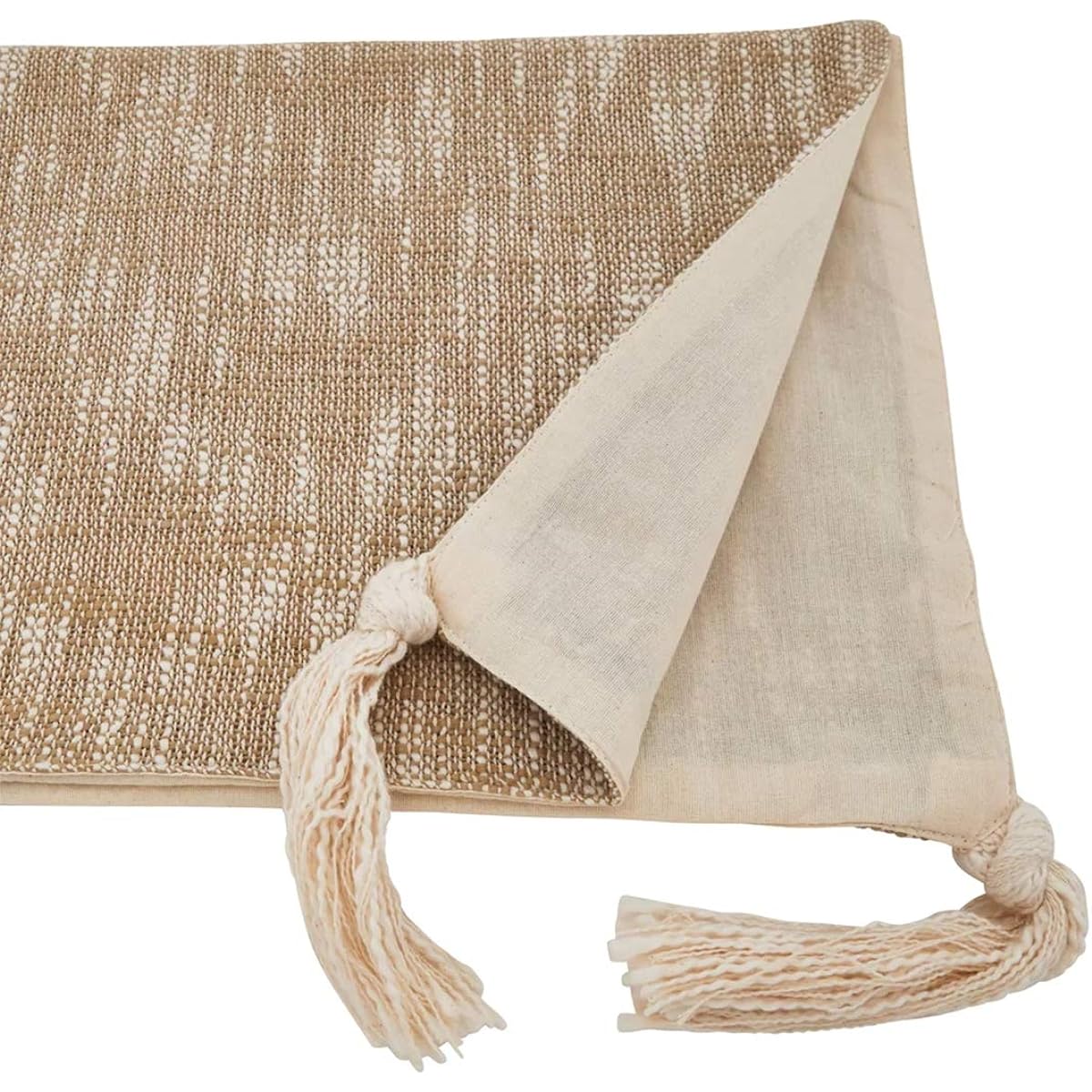 Fennco Styles Classic Solid Cotton Table Runner with Tassel Design 16.5 x 70.2 inches (40.64 x 172.88 cm) - Natural Table Cover for Home Decor, Dining Table, Banquets, Special Occasions