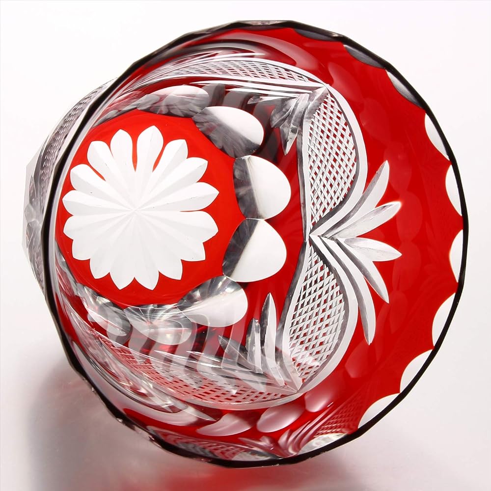 Edo Kiriko Shochu Glass with Boat-shaped Shippo (Red) TO-9