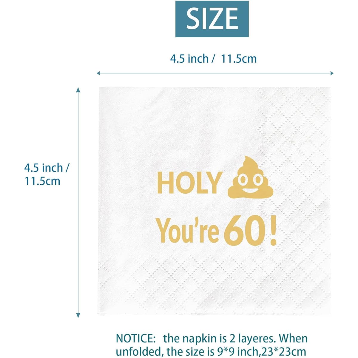 60th Birthday Napkins 60th Birthday Party Decorations Gifts for Men and Women Holy You're 60th Birthday Party Supplies Cake Dessert Table Favors 50 Pack 2 Stacks 4.5 x 4.5 Inches Folded
