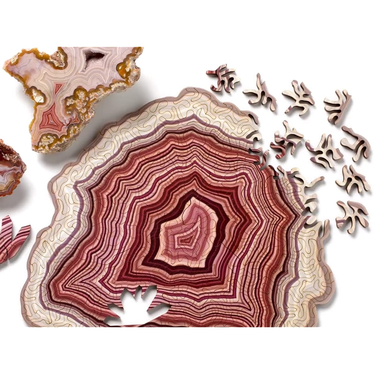 Agate Wooden Jigsaw Puzzle, 180 Piece Unique Shape Jigsaw Puzzle for Adults, Laser Cut, Fun Challenging Activity, 8 x 0.25 Inch - Pink
