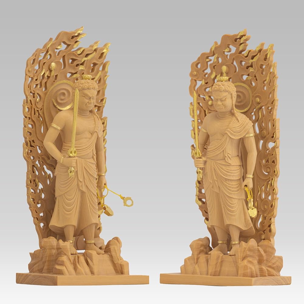 Tiny Buddha Fudo Myoo 11.5cm (Wooden: Boxwood, gold clay finish)_Buddha statue, figure, wood carving, ornament (GSB Fudo Myoo