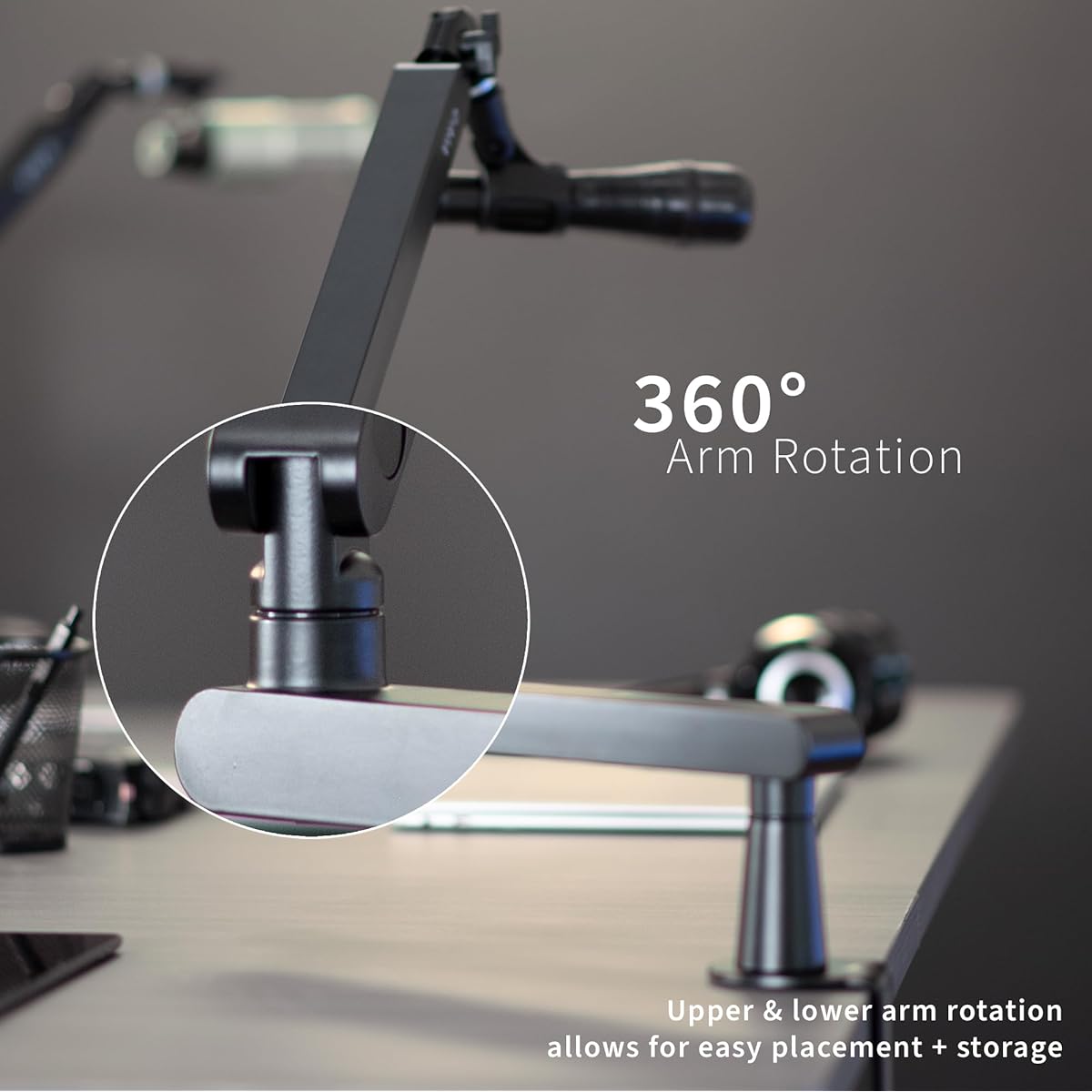 VIVO Thin Broadcast/Podcast Microphone Boom Arm Stand with 3/8 and 5/8" Thread Adapter Heavy Duty Desk Mount Professional Microphone Stand 360 Rotation Black STAND-MIC03L