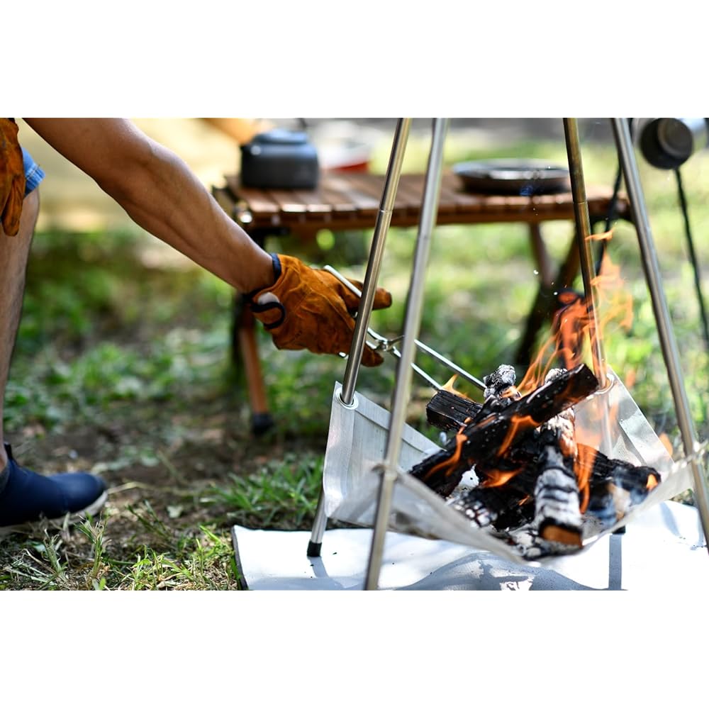 A.S.F. OUTDOOR camping gear (bonfire tool set (fire scissors HIKAMI+ 2way ash scraper)) stainless steel 35cm