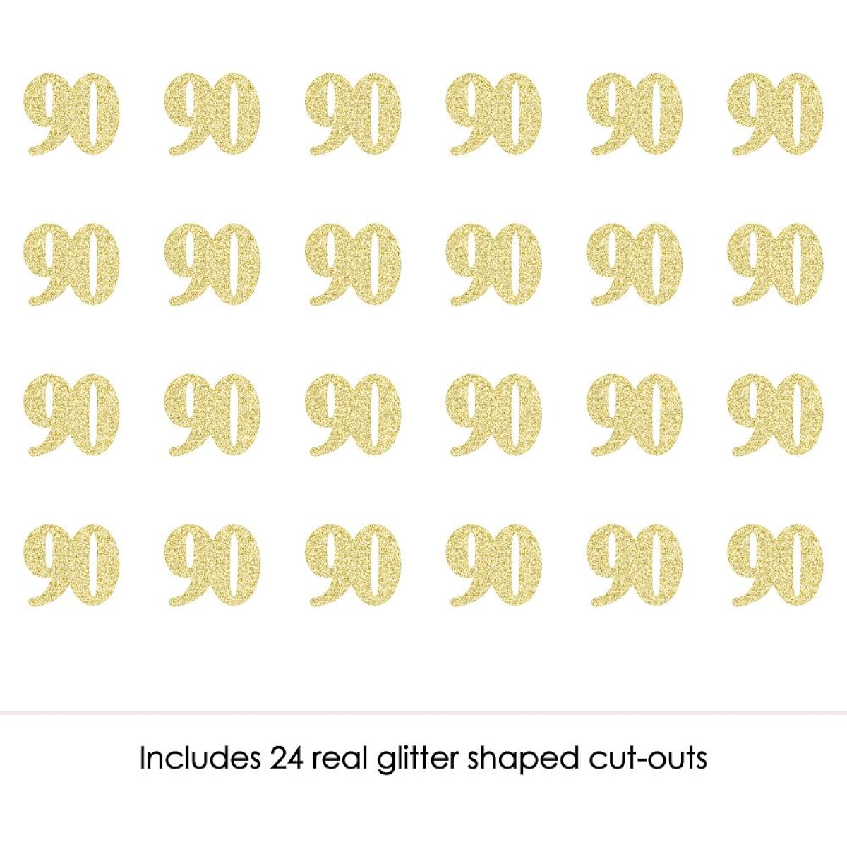 Gold Glitter 90 - Smudge-Free Genuine Gold Glitter Cutout Numbers - 90th Birthday Party Confetti - Set of 24