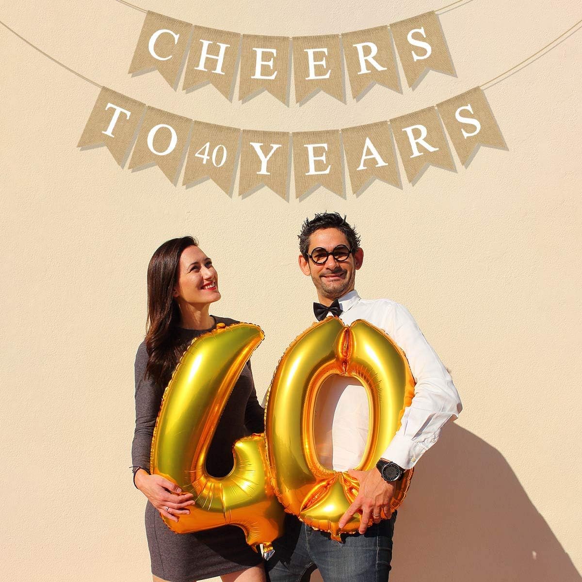 Rainlemon Jute Burlap 40th Cheers Banner Rustic 40th Birthday Party Garland Decorations