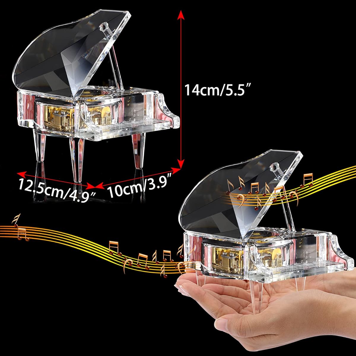 ELLDOO Crystal Music Box Mechanical Clockwork Decorative Piano Music Box Transparent Piano Ornament Romantic Gift for Girls Women (Tune: For Elise)