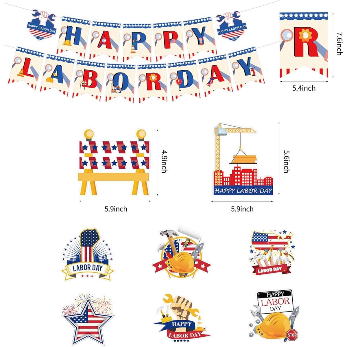 Labor Day Party Decorations with Happy Labor Day Banner and Hanging Swirls Labor Day Party Supplies
