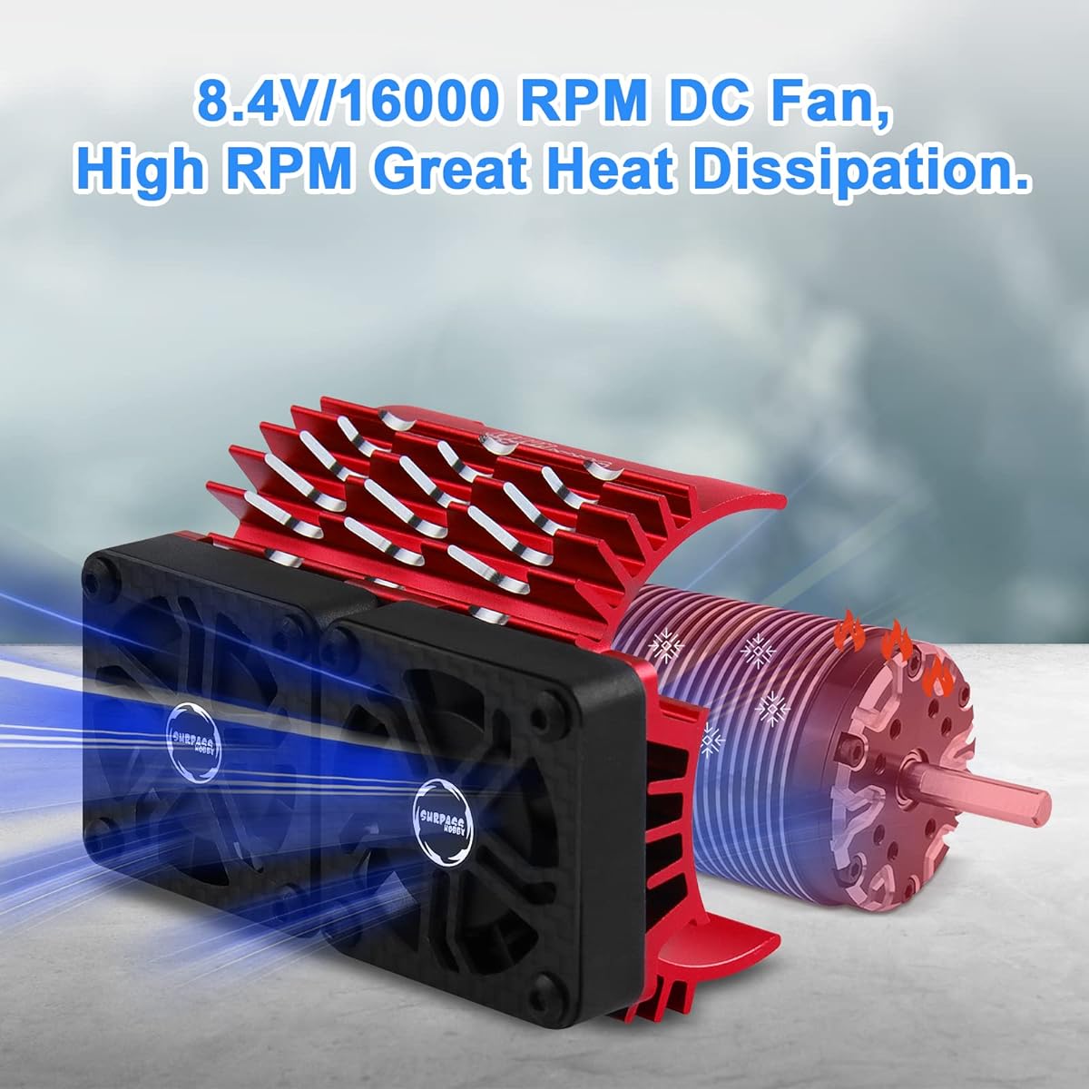 RC Motor Cooling Fan Superpass Hobby 40mm Metal Twin Fan 5593 5692 Brushless Motor Heatsink for 1/5 1/6 RC Car 55mm 56mm 58mm Diameter Brushless Motor Update Parts