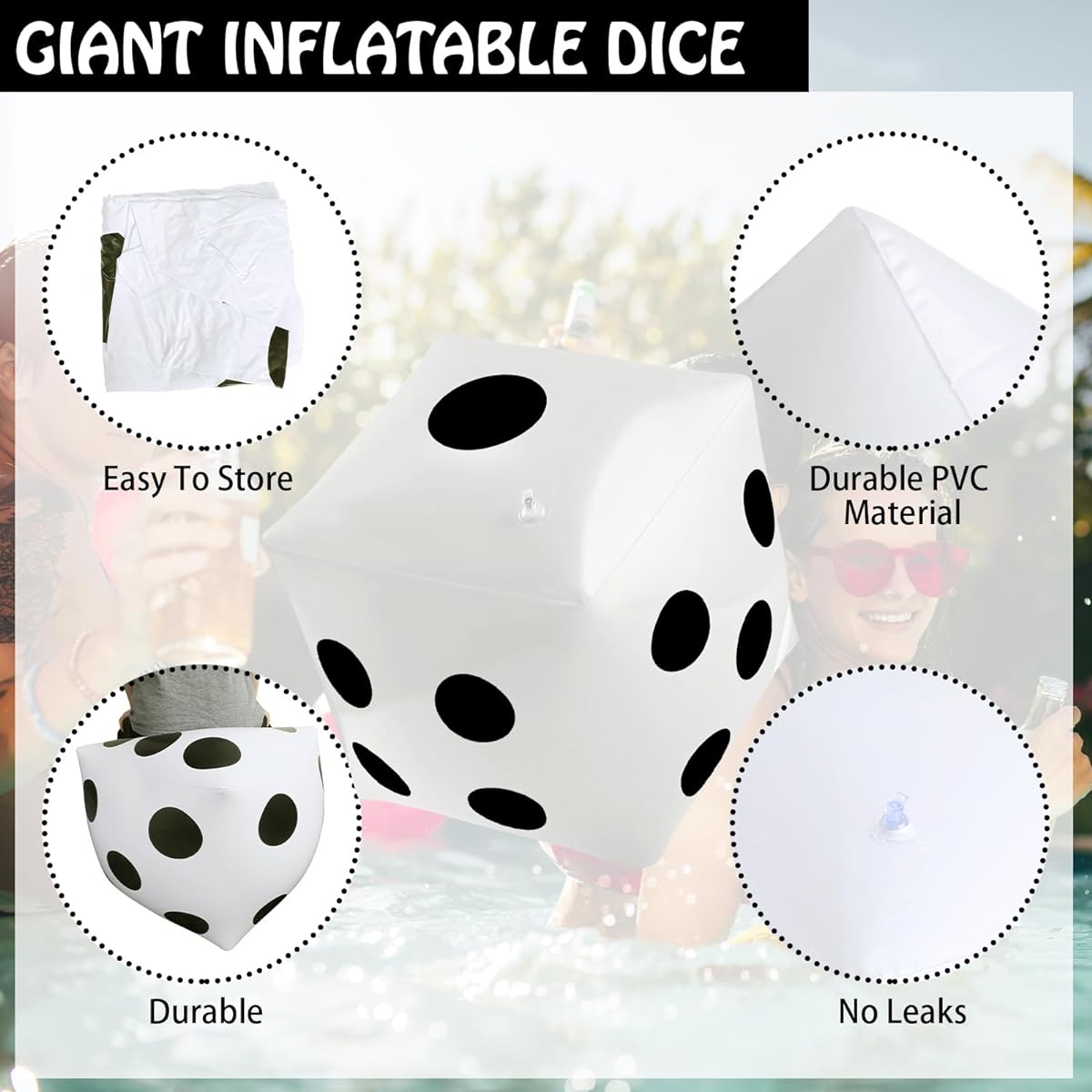 3 Pack Jumbo Inflatable Dice Giant Inflatable Jumbo Dice Large Inflatable Dice Games Pool Toys Party Favors (White 20 Inch)