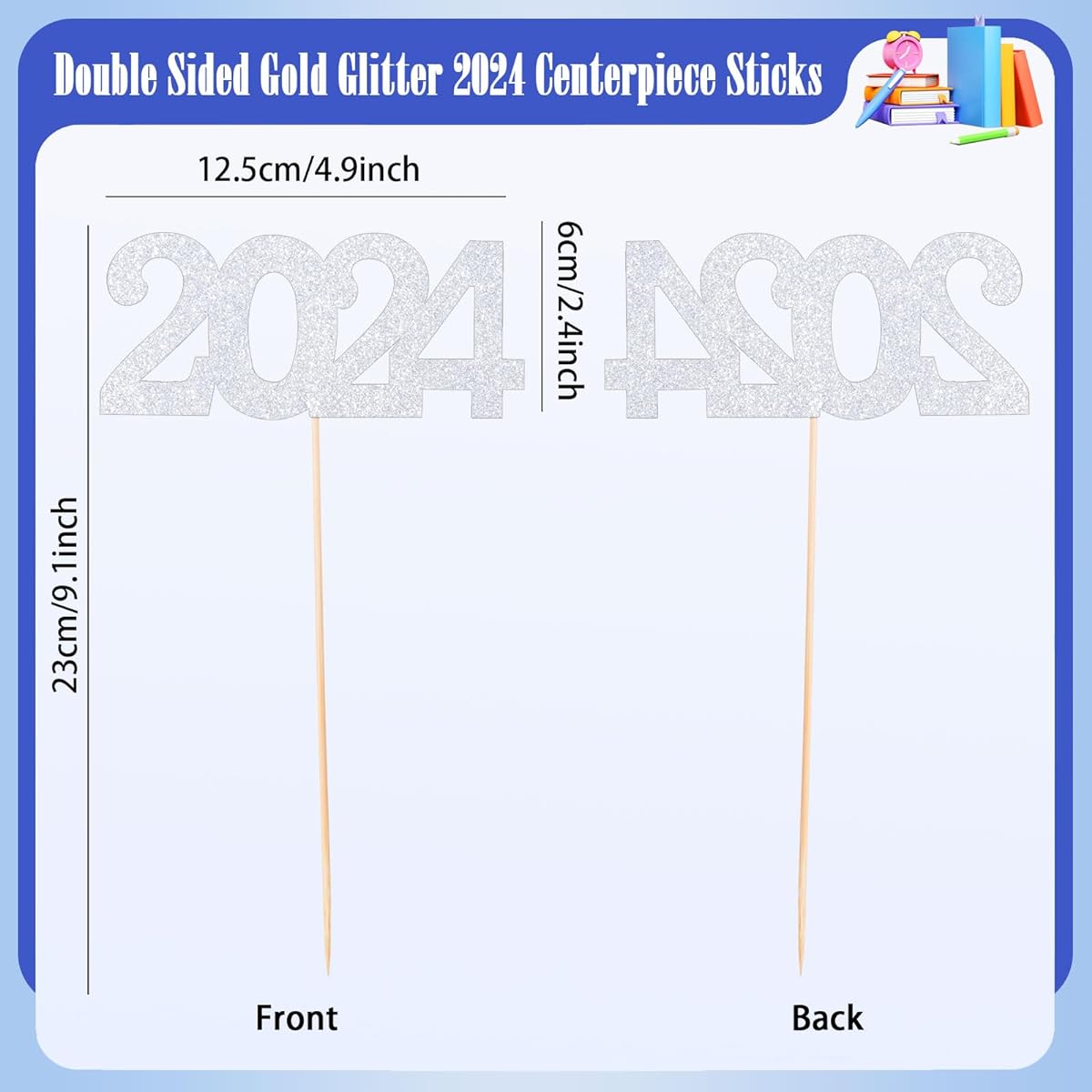 12 Pieces Glitter 2023 Centerpiece Sticks Silver Double Sided 2023 Graduation Party Sticks 2023 Floral Picks Table Centerpiece Toppers 2023 Graduation New Year Party Decorations Supplies 4.9x9.1inch