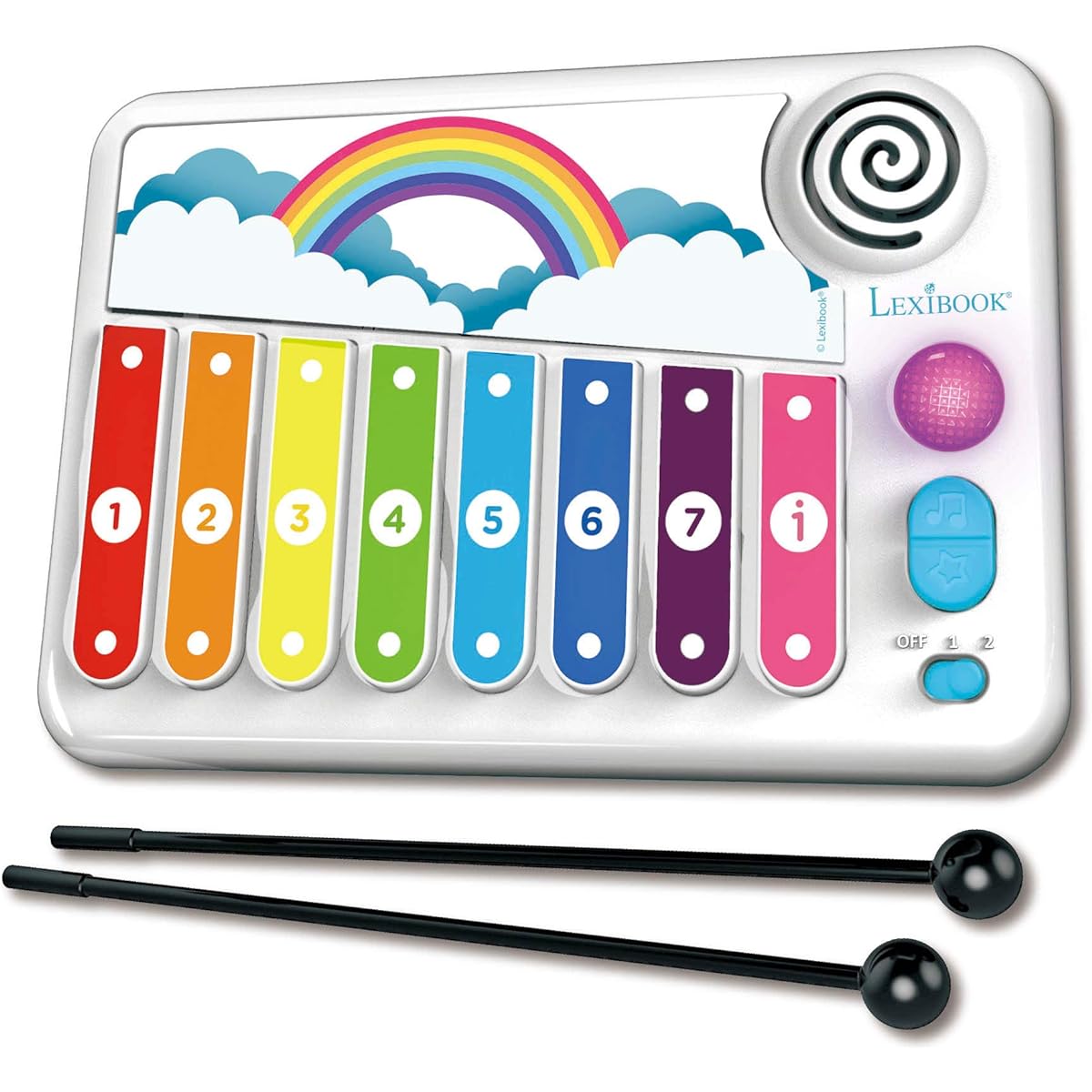 LEXIBOOK Xylophone Electronic Educational Xylophone Children's Musical Toy Game 8 Keys Induction with 2 Mallets K340 White/Blue