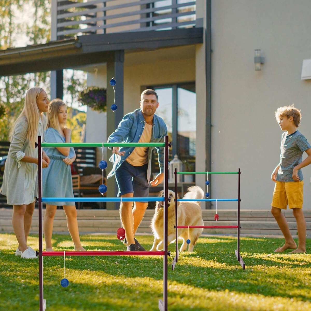SpeedArmis Ladder Ball Game Set - Retro 35" Rubber Wood Ladder Ball Golf Lawn Game with 6 Bolo Balls, Carry Case and Heavy Duty Bolts - Outdoor Yard Game for Kids, Adults and Families