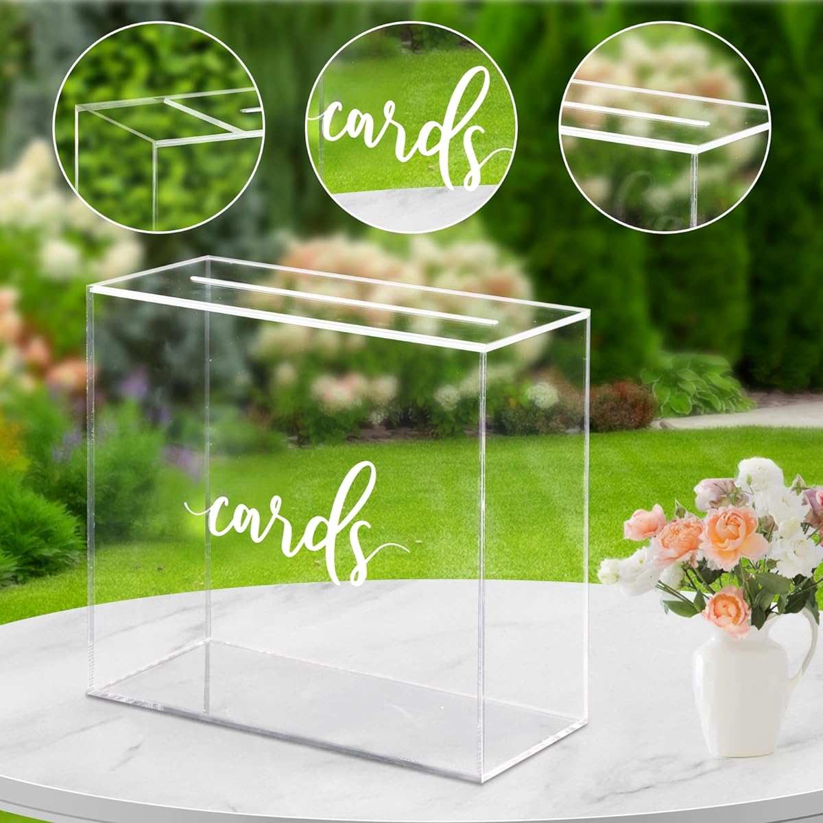 Waenerec Acrylic Card Box with Slots for Wedding Elegant Large Blank Clear Gift Card Box for Reception Party Money Box Wishes Graduation Birthday Baby Shower
