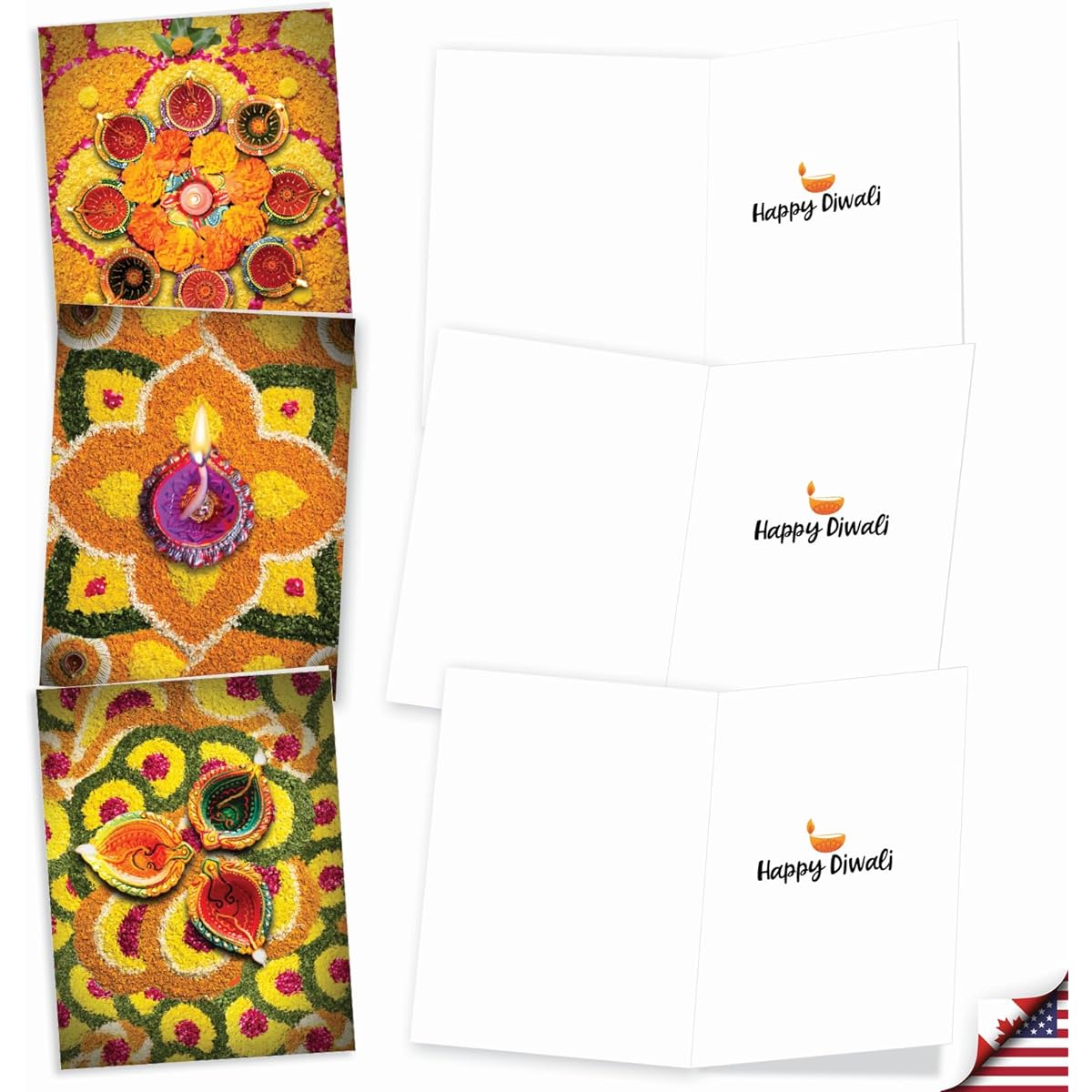 The Best Card Company Diwali Notes Bulk Box Set 4 x 5.12 Inches with Envelopes (10 Designs Each, 2 each) Diwali Wishes AM2816DWG-B2x10