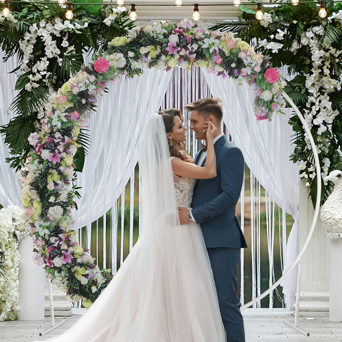 7.3ft Round Backdrop Stand Metal Circle Wedding Balloon Arch Frame Flower Ring Arch for Wedding Birthday Christmas Garden Decoration (White)