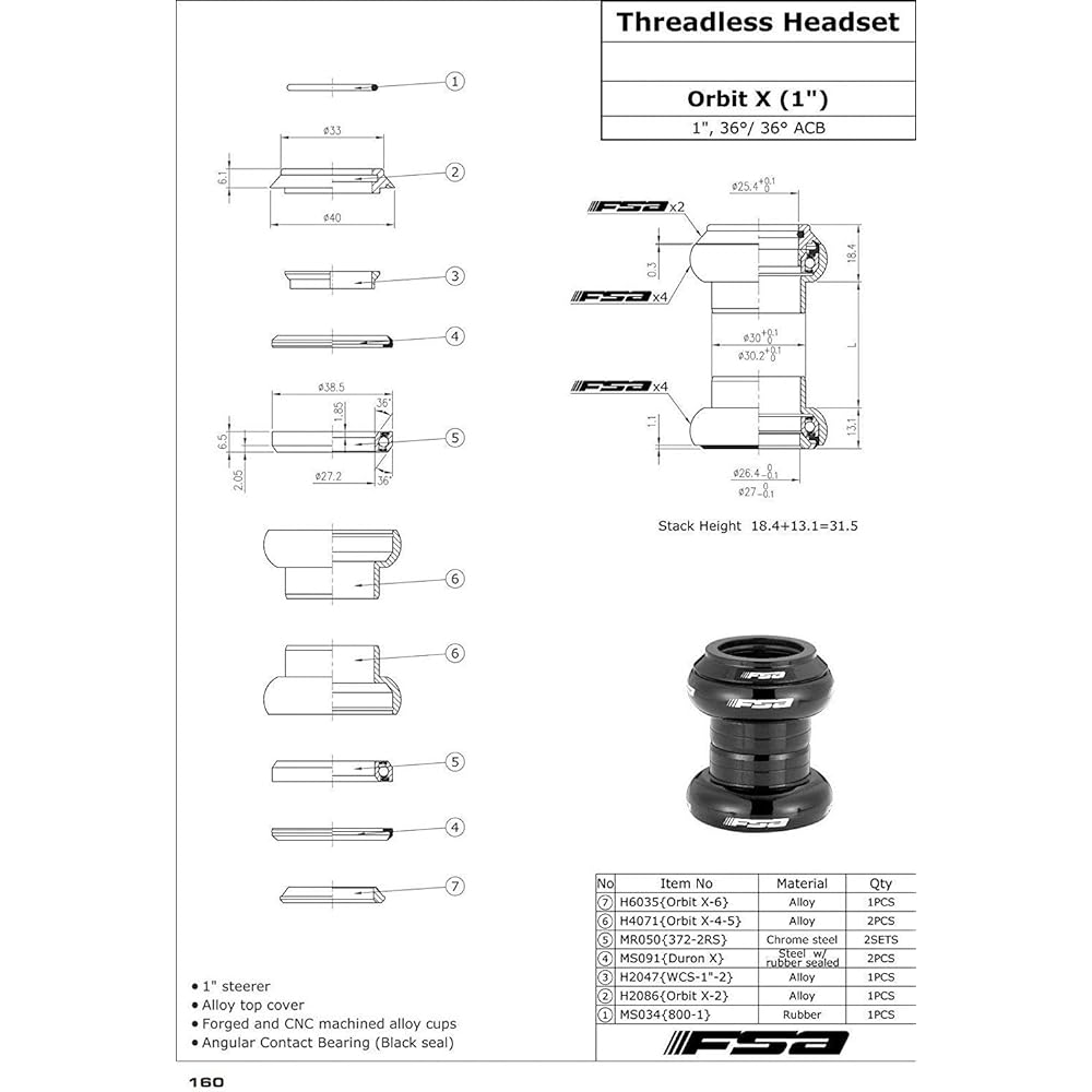 FSA Orbit X 1" Threadless 1 Inch Headset, Silver #XTE1663